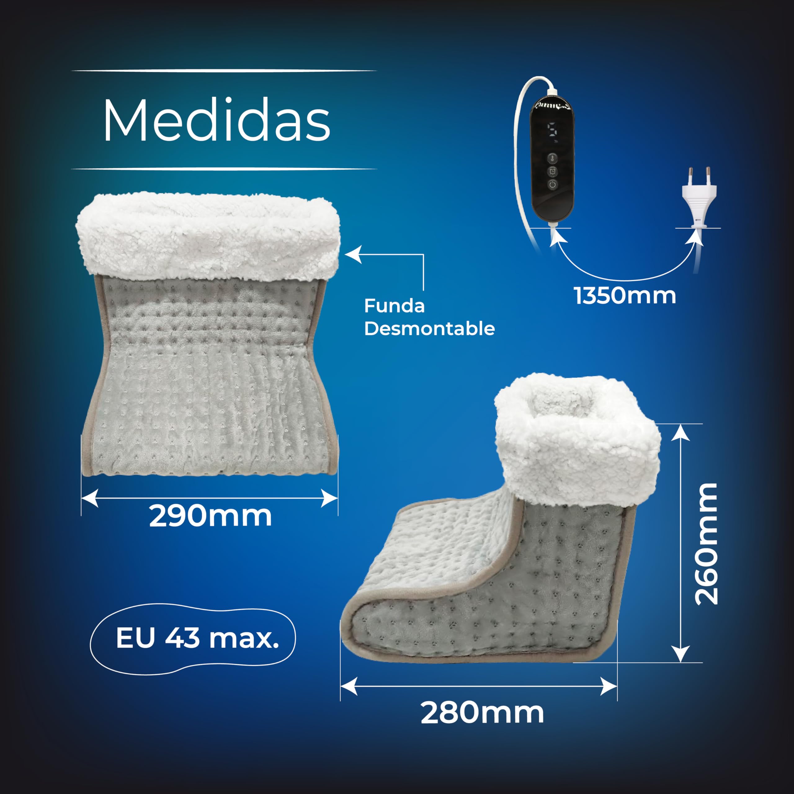 LED ATOMANT Calientapies Electrico 100W, Calentador de Pies 30x30x26cm, 9 Niveles de Temperatura, Proteccion contra Sobrecalentamiento, Tejido Ultrasuave de Poliester, Lavable a Maquina