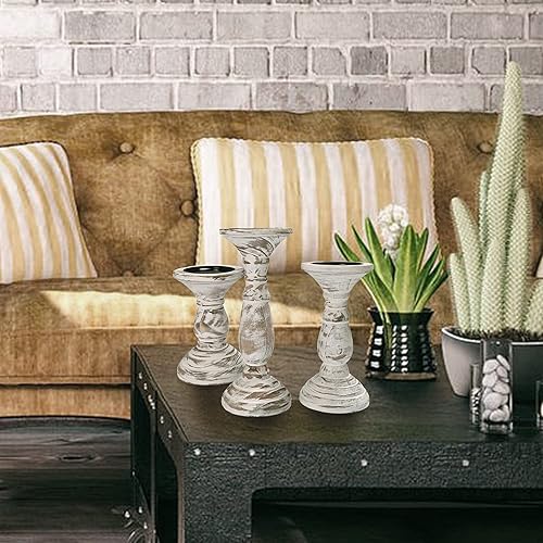 Miniatura 4 de Juego de 3 portavelas de pilar, decoración de casa de campo, portavelas altos para velas de pilar, candelabros de madera para centros de mesa,