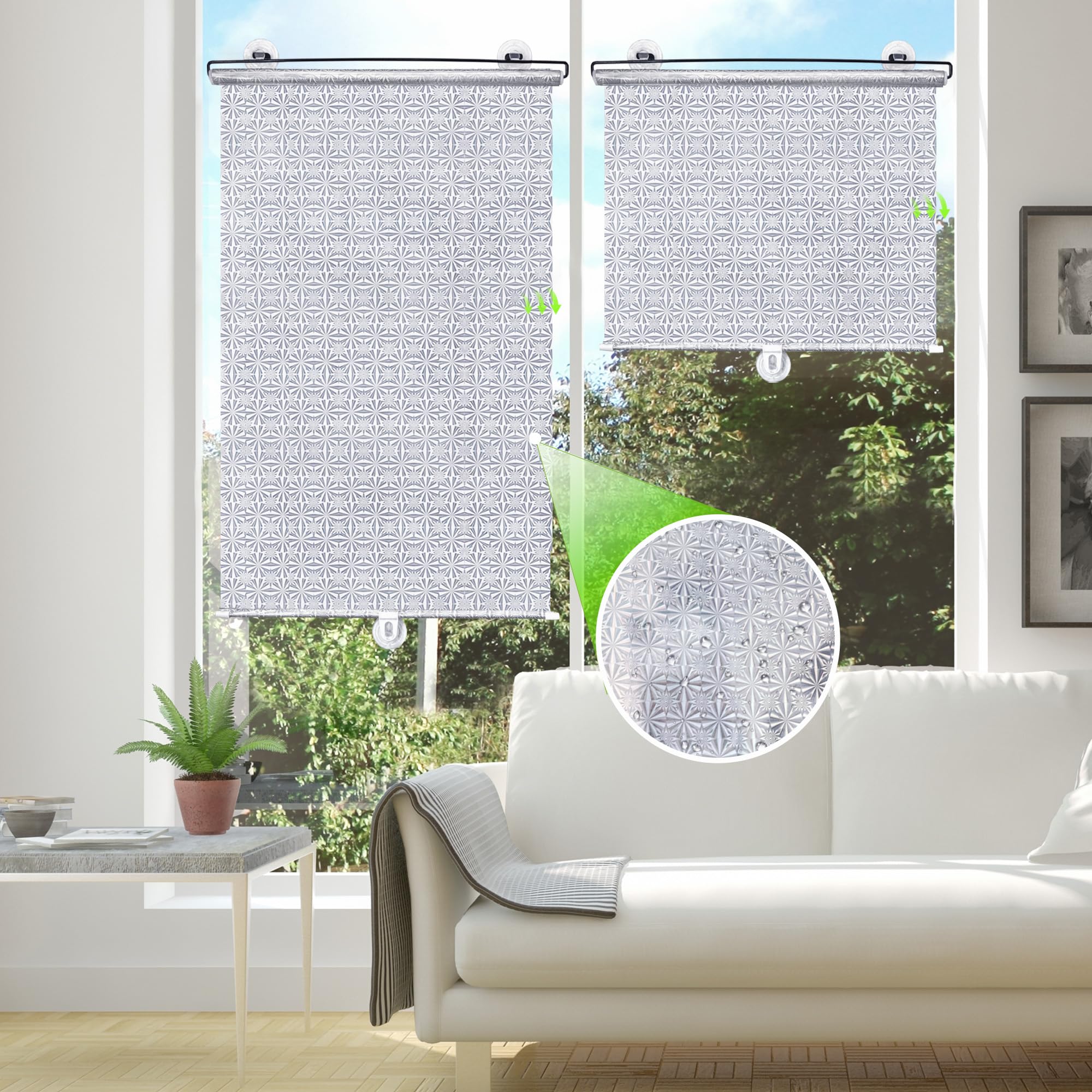 Pysrych No-Drilling Blackout Blind Shade with 3 Suction Cups, Temporary Portable Roller Window Curtain for Home Office Car, Laser Pattern 80% Shade W15.7 x L49.2