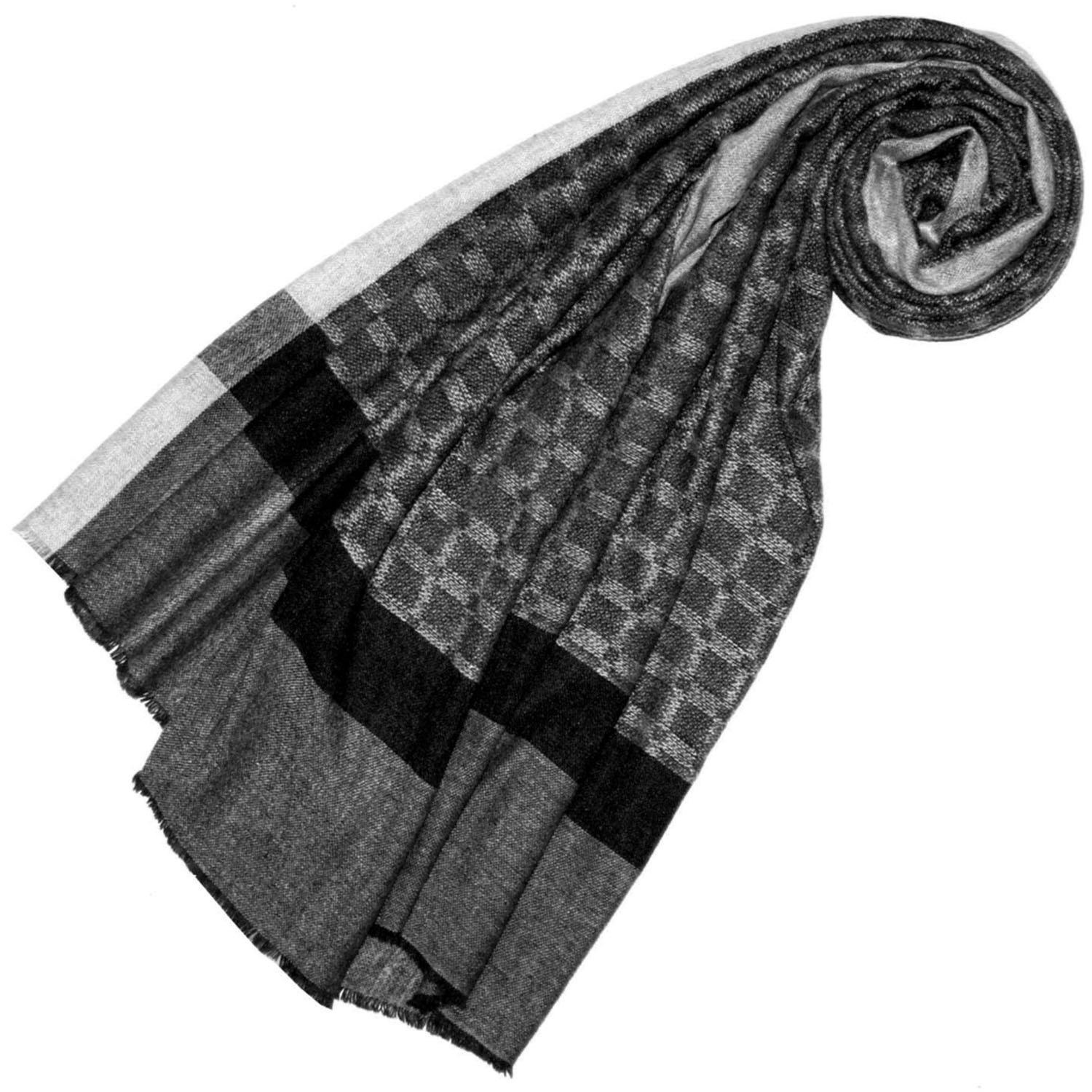 Lorenzo Cana - Herren Schal - Schaltuch - 100% Kaschmir, 70 cm x 200 cm, Weiss Schwarz Creme - flauschig Naturfaser 7855411