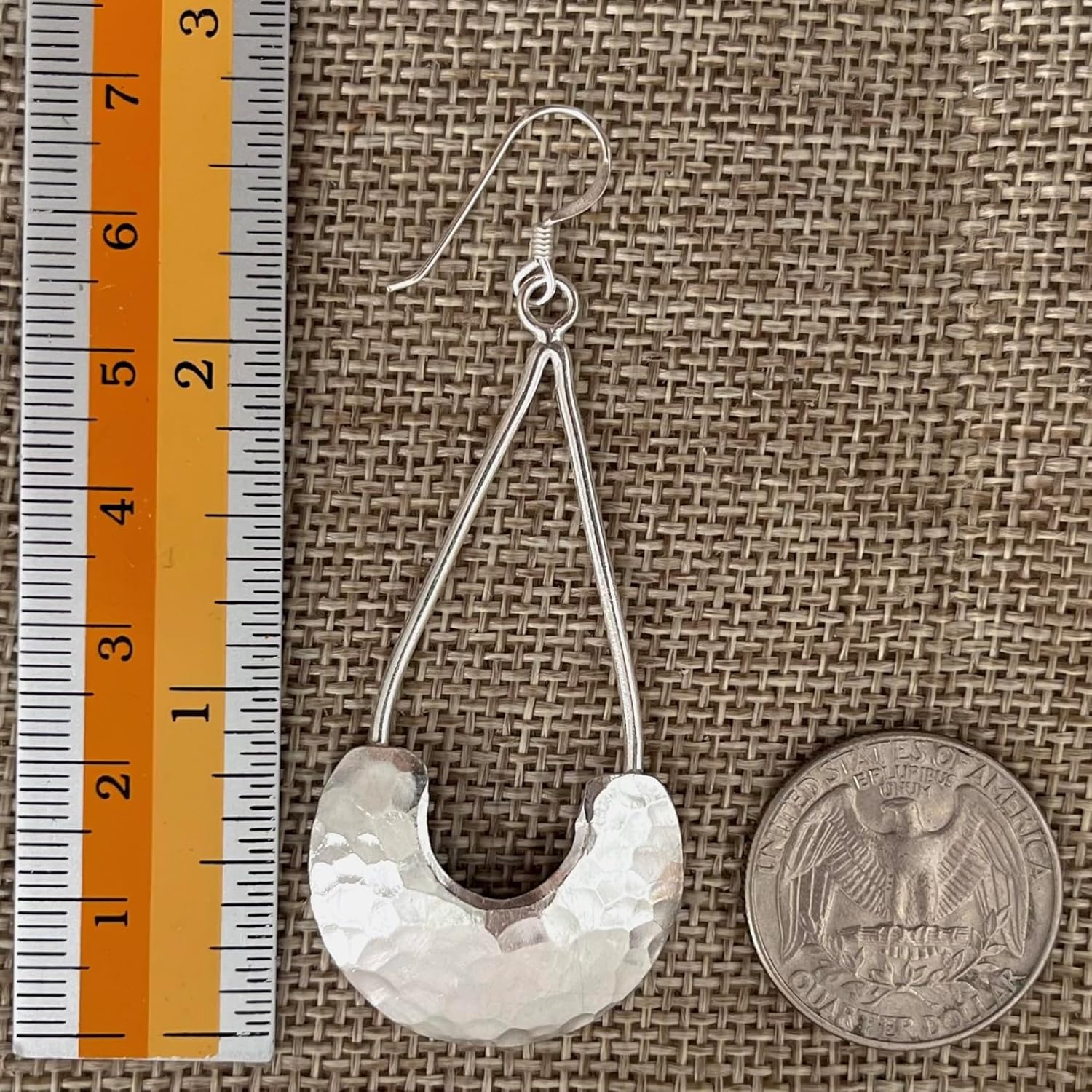 Sterling Silver Long Hammered Crescent Boho Statement Dangle Earrings, Handmade Shinny Half Moon Shape Plate Bohemian Drop Earrings