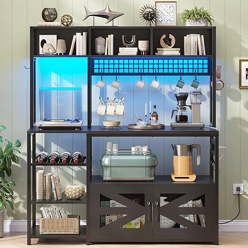 Miniatura 3 de Itaar - Estante para hornear de 47.2 pulgadas con toma de corriente, soporte para microondas con almacenamiento, estación de gabinete de barra de