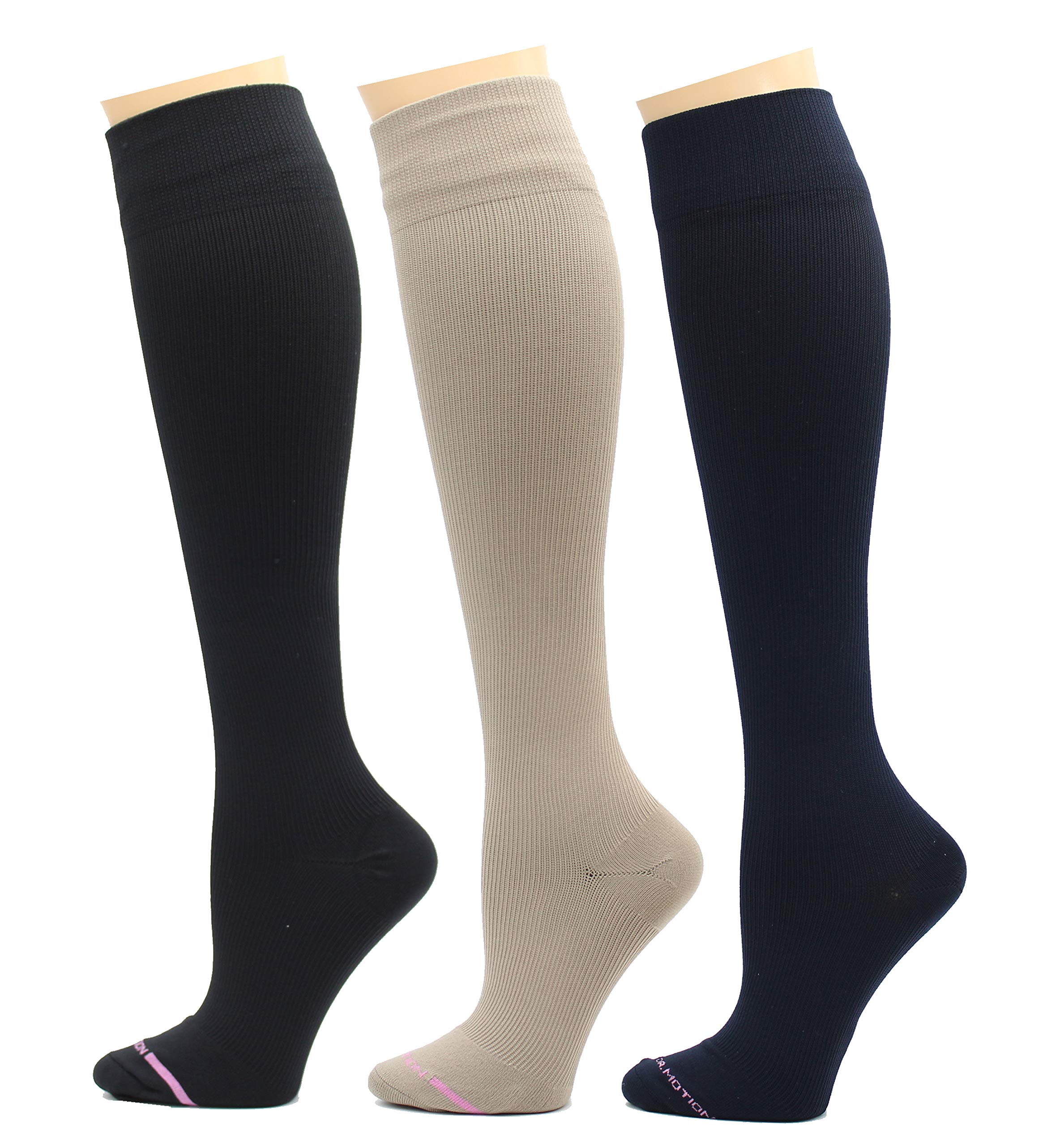 Dr. Motion 3 Pairs Therapeutic Graduated Compression Women's Knee-hi Socks