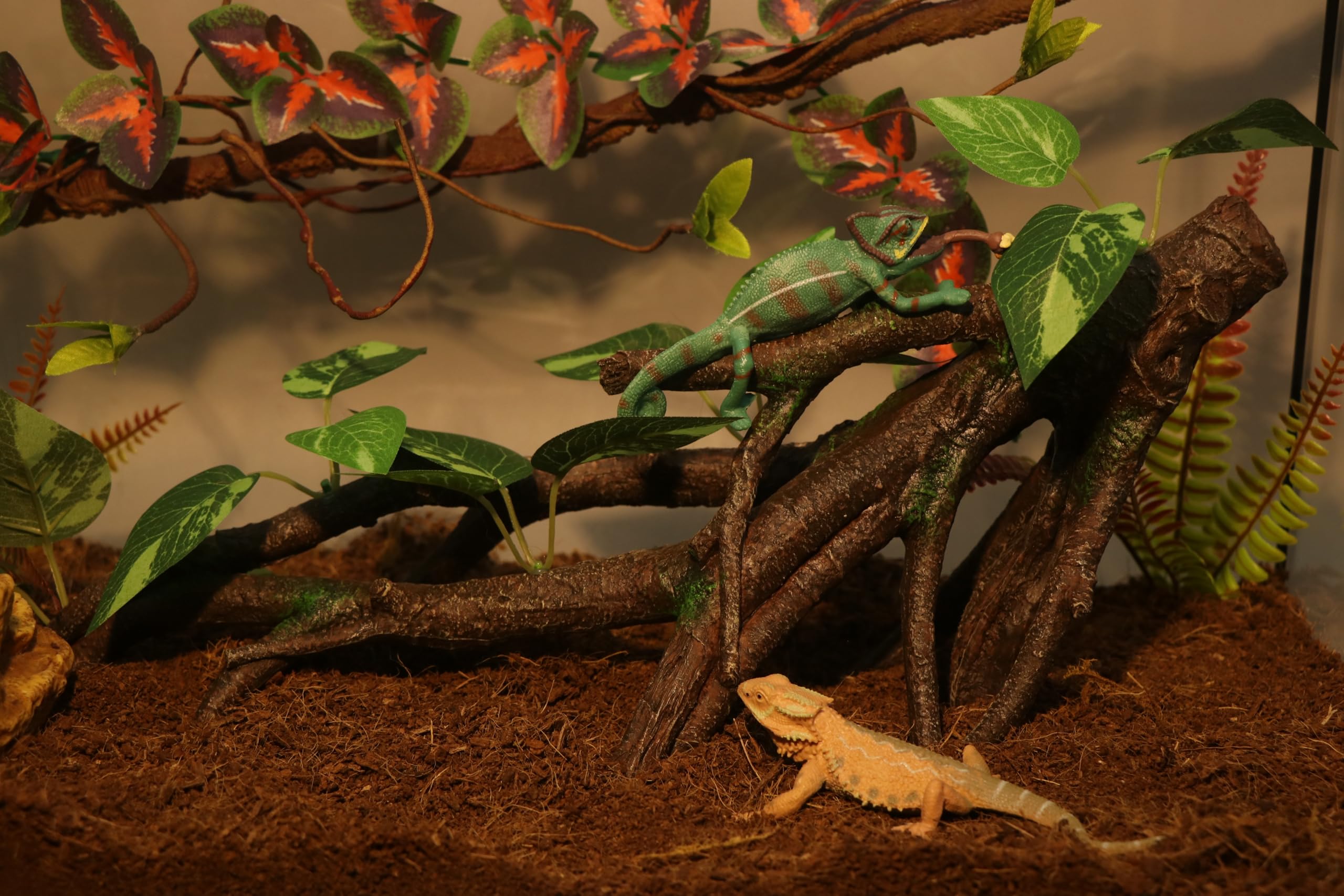 AQUA KT Rama trepadora de reptiles, tronco de árbol con hojas para lagarto, dragón barbudo, serpiente, geco, leopardo, camaleón, rana, escalada, terrario, decoración de hábitat