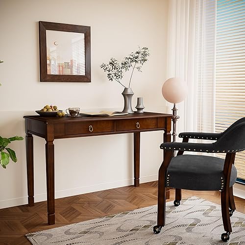 Miniatura 3 de BSZ-D1258 - Escritorio de madera vintage con 2 cajones, estación de trabajo sólida para computadora de 46 pulgadas de ancho, mesa de estudio para