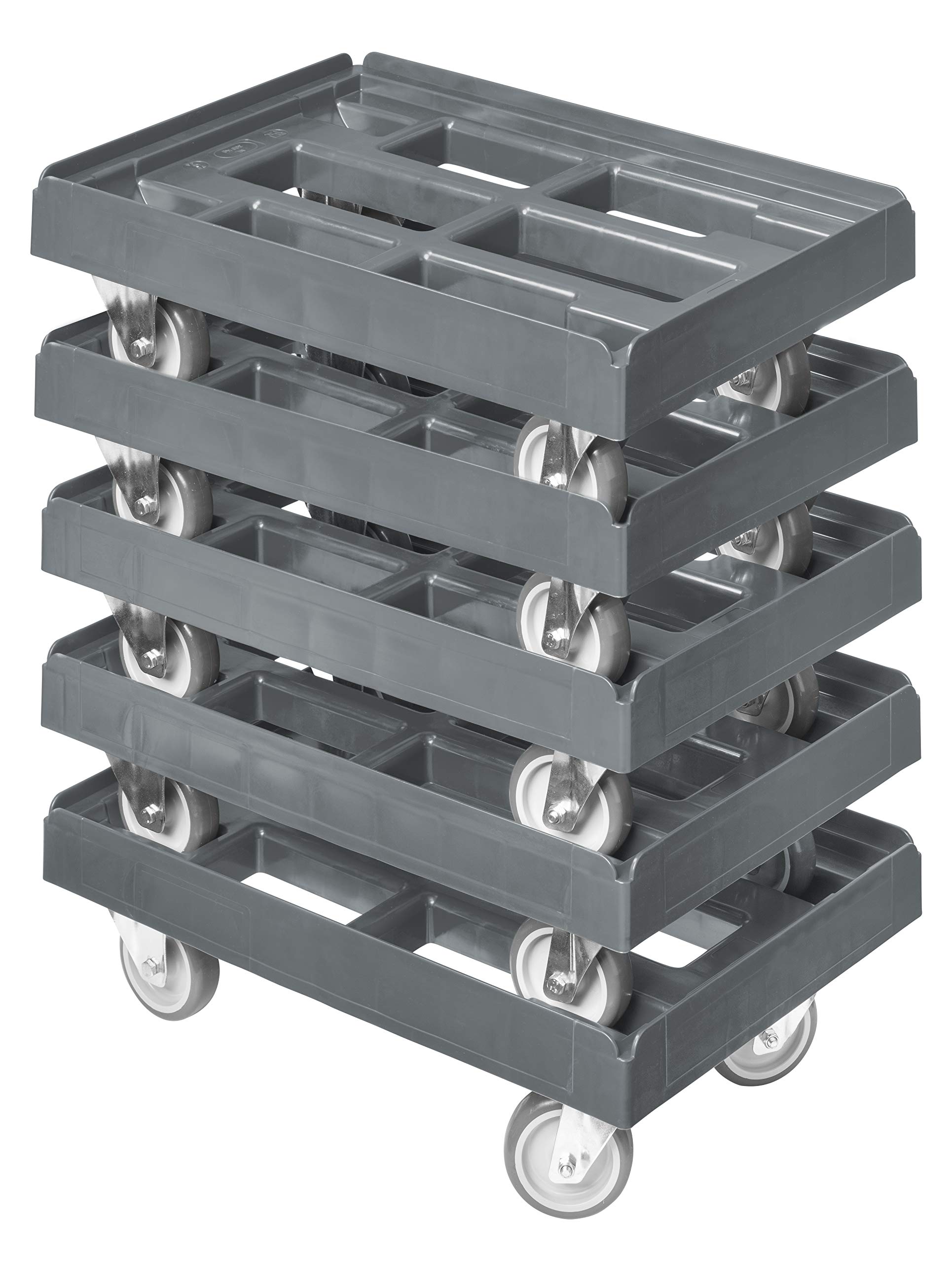 5 Stück Transportroller für Kisten 60 x 40 cm mit 2 Bock- und 2 Lenkrollen in grau