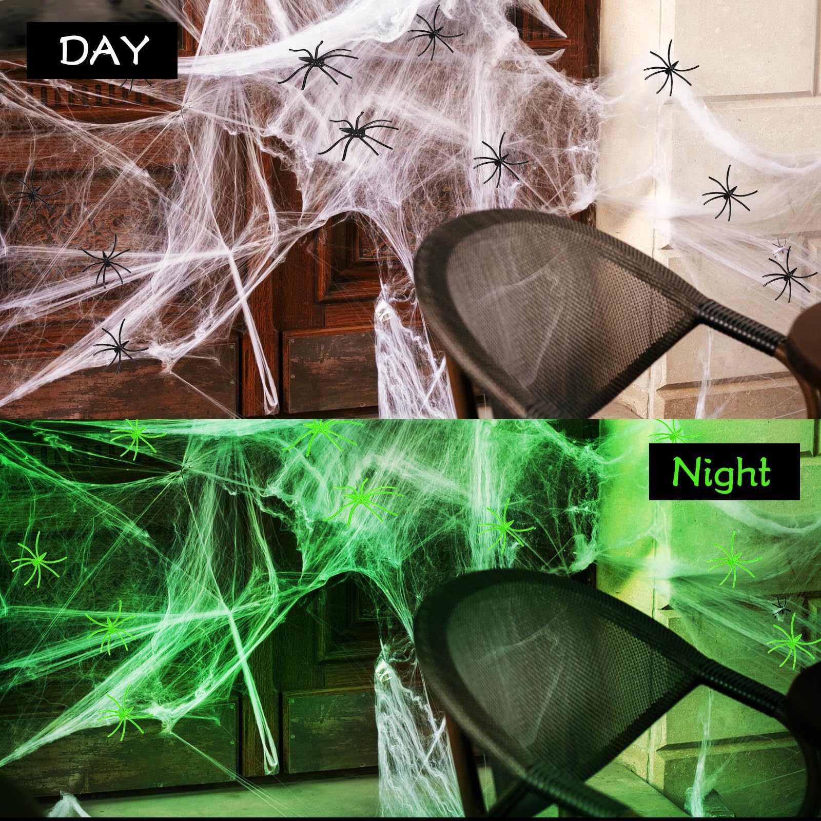 1200 Sqft Spider Webs Decorazioni Di Halloween, Ragnatele Super Str Spider Con 100 Ragni Falsi Di Plastica Haunted House Yard Scena Raccapricciante Oggetti Di Scena Indo