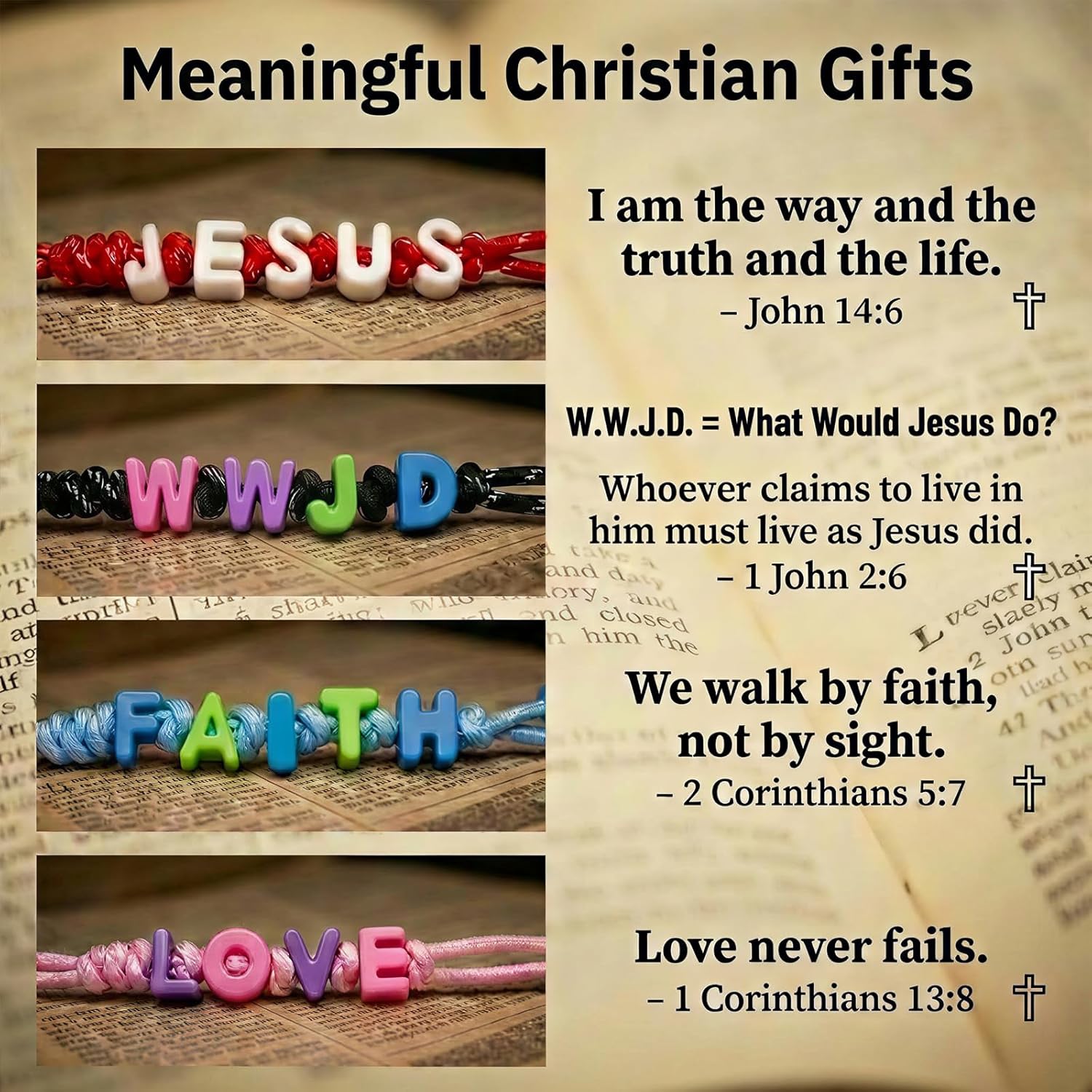 Planetgreen 24 Pack Christian Backpack Charms for Kids Bulk, Sunday School Gifts and Vacation Bible School Favors, WWJD Jesus Faith Love Zipper Pulls, Hand-Woven Paracord Lanyards for Boys and Girls