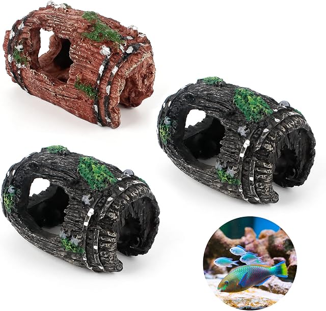 LuluDa 3 PCS Aquarium Broken Barrel Cave Decor Fish Tank Resin Broken Barrel Fish Hiding Cave Aquarium Hideout Cave House Fish Tank Landscaping Decorations For Small Fish Shrimp Hiding