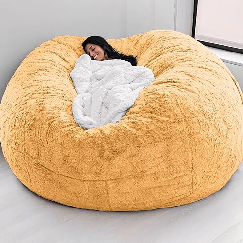 Miniatura 10 de (Solo funda, sin relleno) Funda para silla de puf de piel gigante para niños y adultos, muebles de sala de estar, grande, redondo, suave, esponjoso,