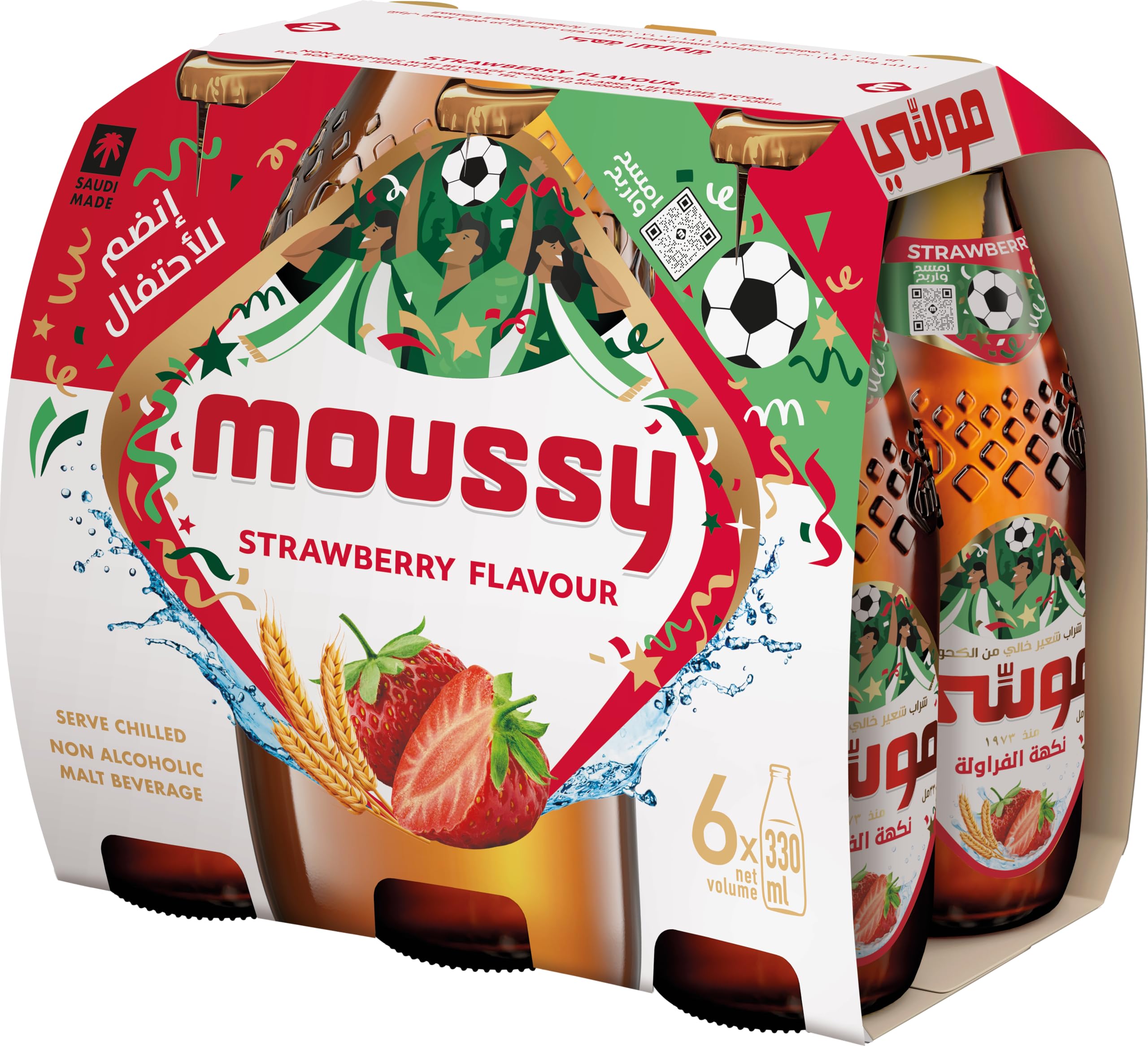 Moussy Strawberry Non-Alcoholic Malt Beverage, 6 x 330 ml (Pack 