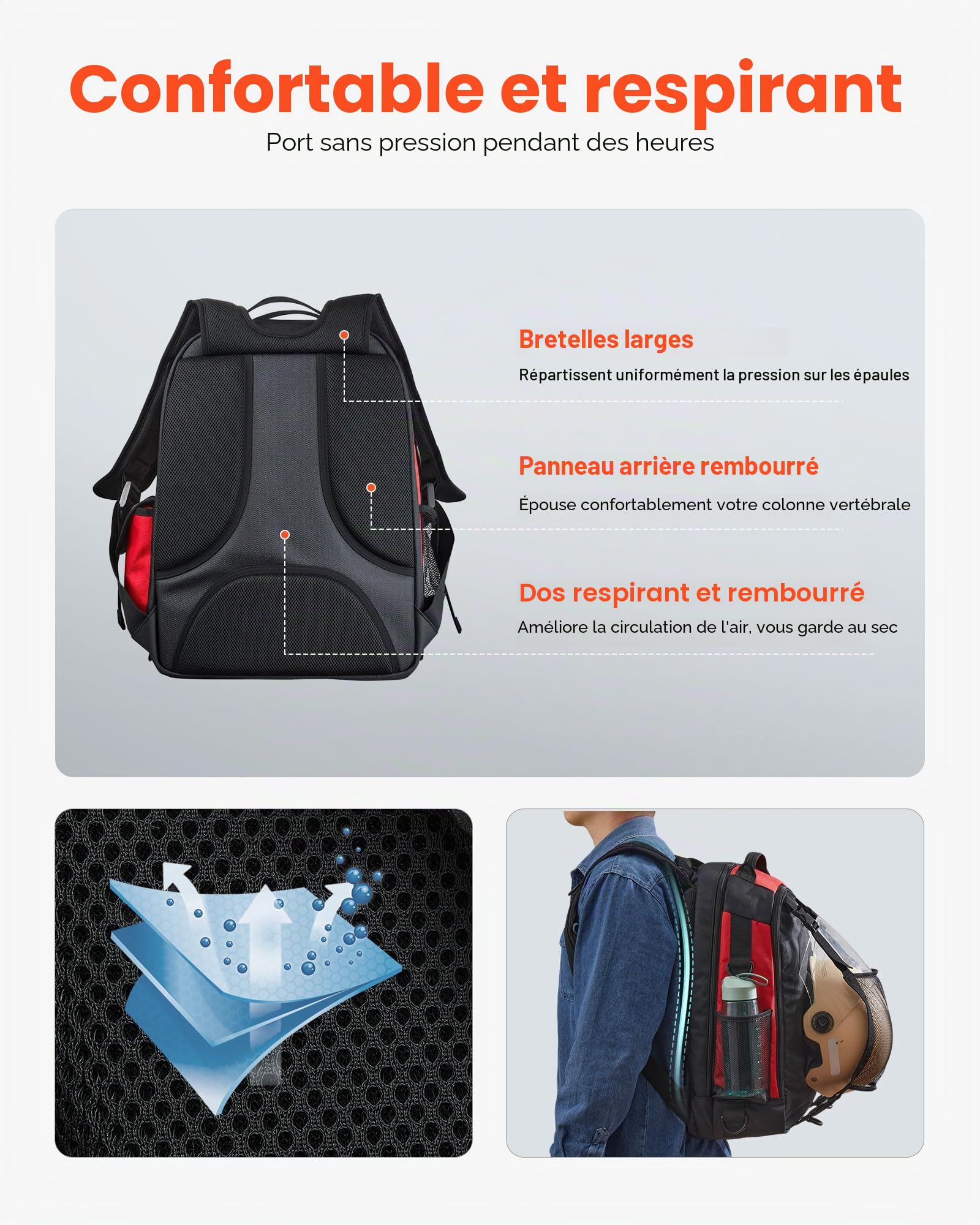 VEVOR Sac à Dos de Soudage pour Outils et Casque, Capacité 25,2 L, en Polyester 1680D Haute Densité, Sac de Rangement Polyvalent pour Équipement de Soudage, Soudeur, Camping, Randonnée, 36x21x50 cm
