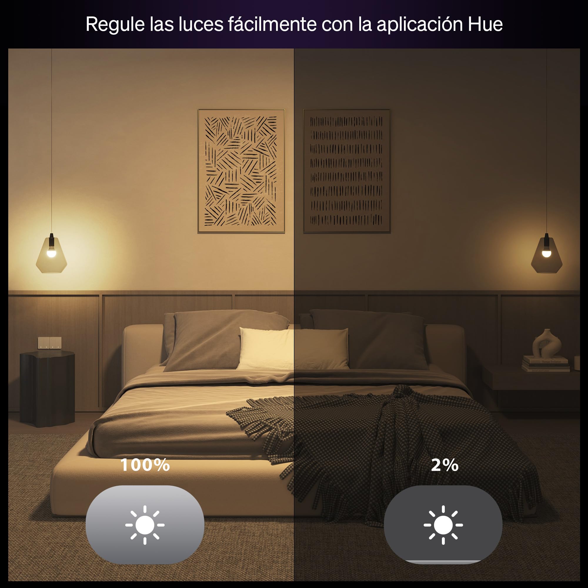Philips Hue Essential - Bombilla Led Inteligente A60 Smart (4), luz blanca y colores, luminaria led E27 Base, 8 W, 2200 K-6500 K, 806 lm, regulable, compatible con Alexa, Google Assistant y Apple Home