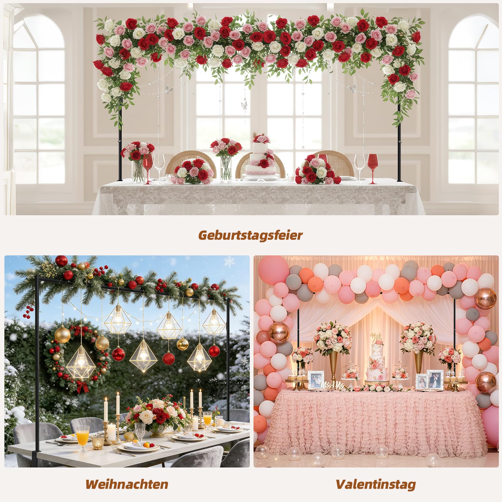Mittimiya Barra de Mesa Ajustable de 73-280 cm, Arco MetáLico para Mesa con Abrazaderas, Barra Decorativa para Mesa para Bodas, CumpleañOs, Aniversarios, San ValentíN, Decoraciones para Fiestas