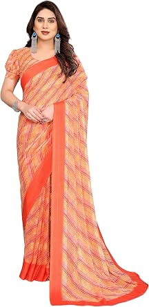 Indian Saree For Women Printed Georgette Light Weight Jari Party Wear Yellow Sari With Unstitched Yellow Blouse Piece-1133