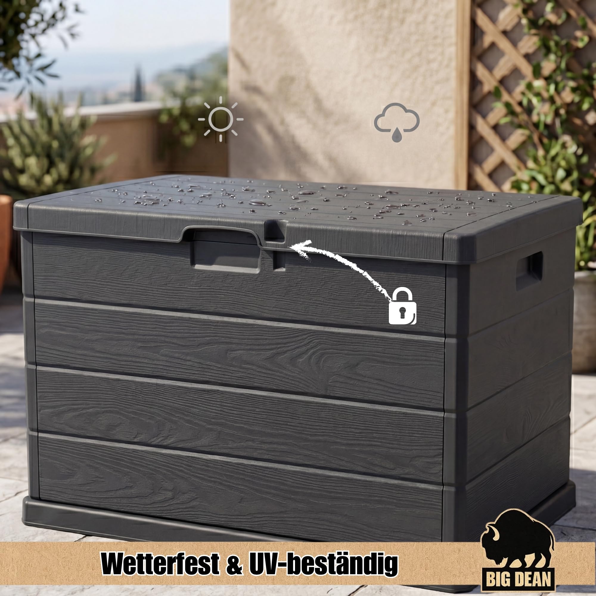 BigDean Coffre de jardin robuste - Étanche - 78 x 55 x 52 cm - Verrouillable - Fabriqué en Europe