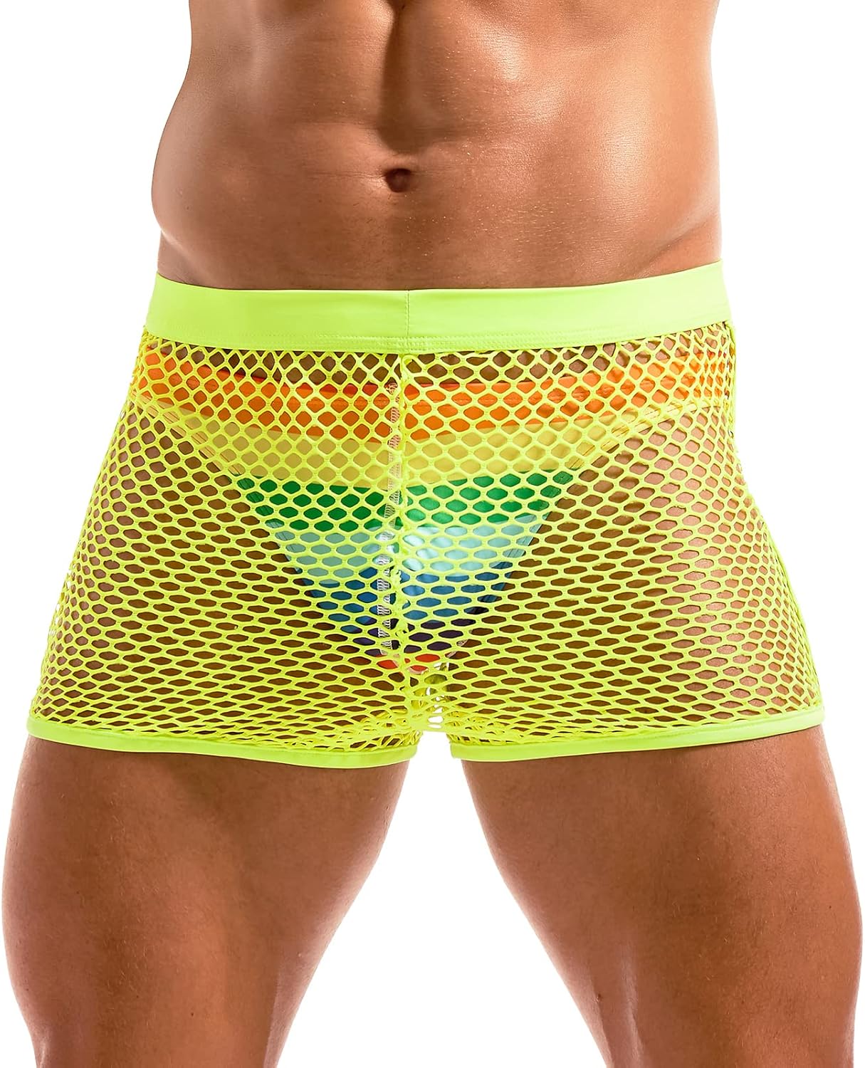 AMY COULEE Mens Fishnet Shorts See Through Openwork Boxers Sexy Mesh Booty Shorts