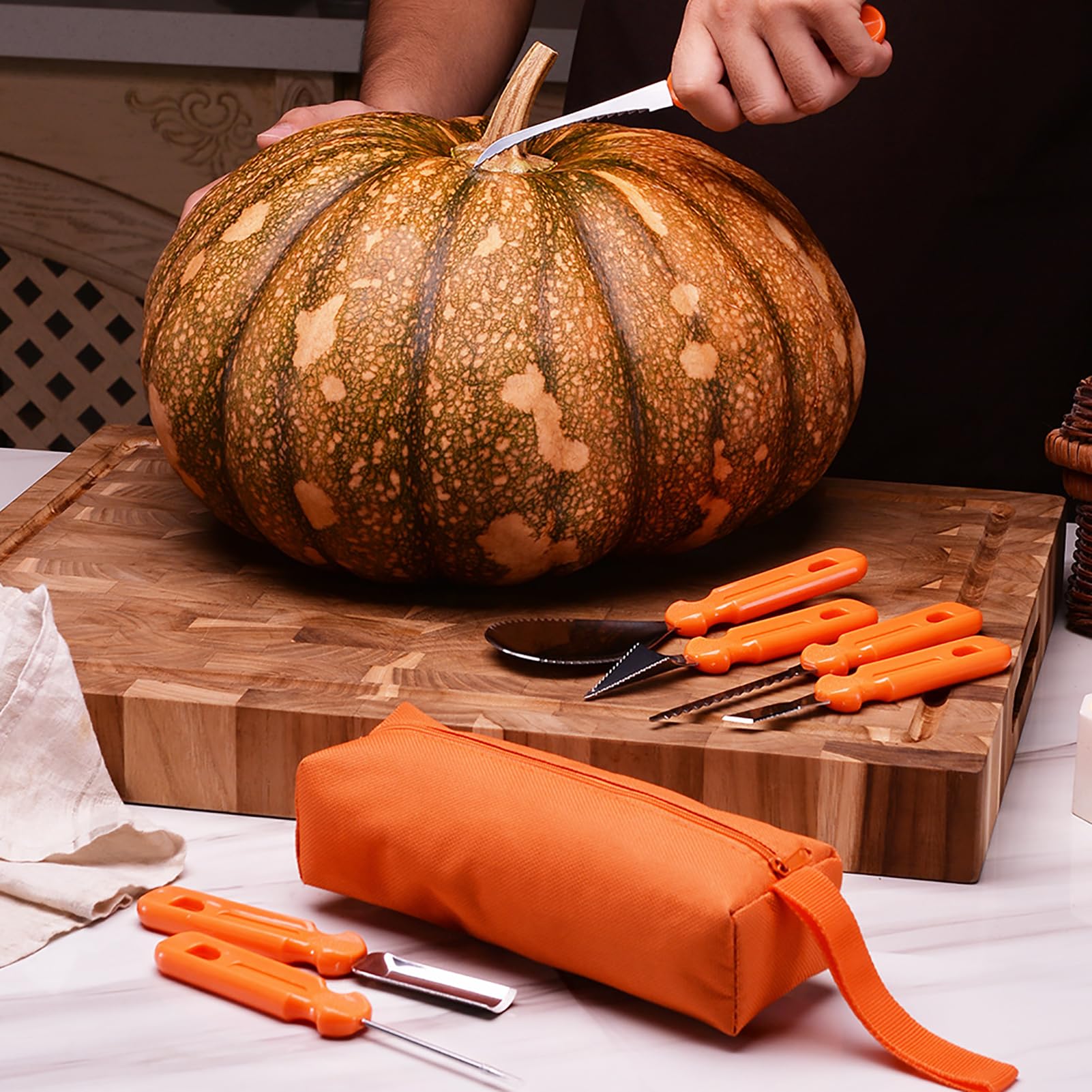 Set da intaglio per zucca, 7 pezzi, per Halloween, zucca, in acciaio inox, per intaglio zucca, zucca, strumento per intaglio per Halloween, decorazione fai da te, zucca