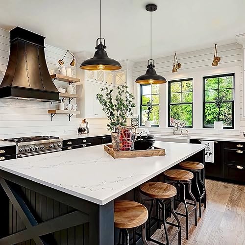 Miniatura 4 de Lámpara colgante negra de granja, iluminación colgante negra para isla de cocina, lámpara colgante negra mate sobre el fregadero para comedor,