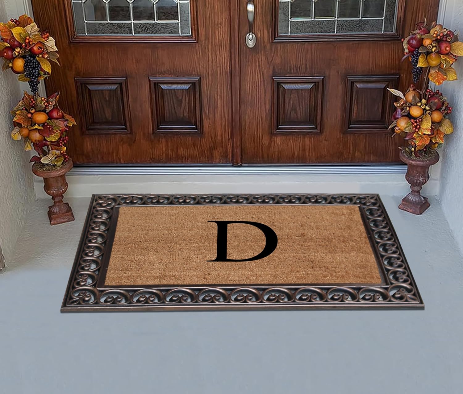 A1HC Natural Coir Monogrammed Doormat 30"x48", Anti-Shed Treated Durable Front Door Mat for Outside Entrance, Heavy Duty, Low Profile, Easy to Clean, Long Lasting Entrymat - D, Bronze