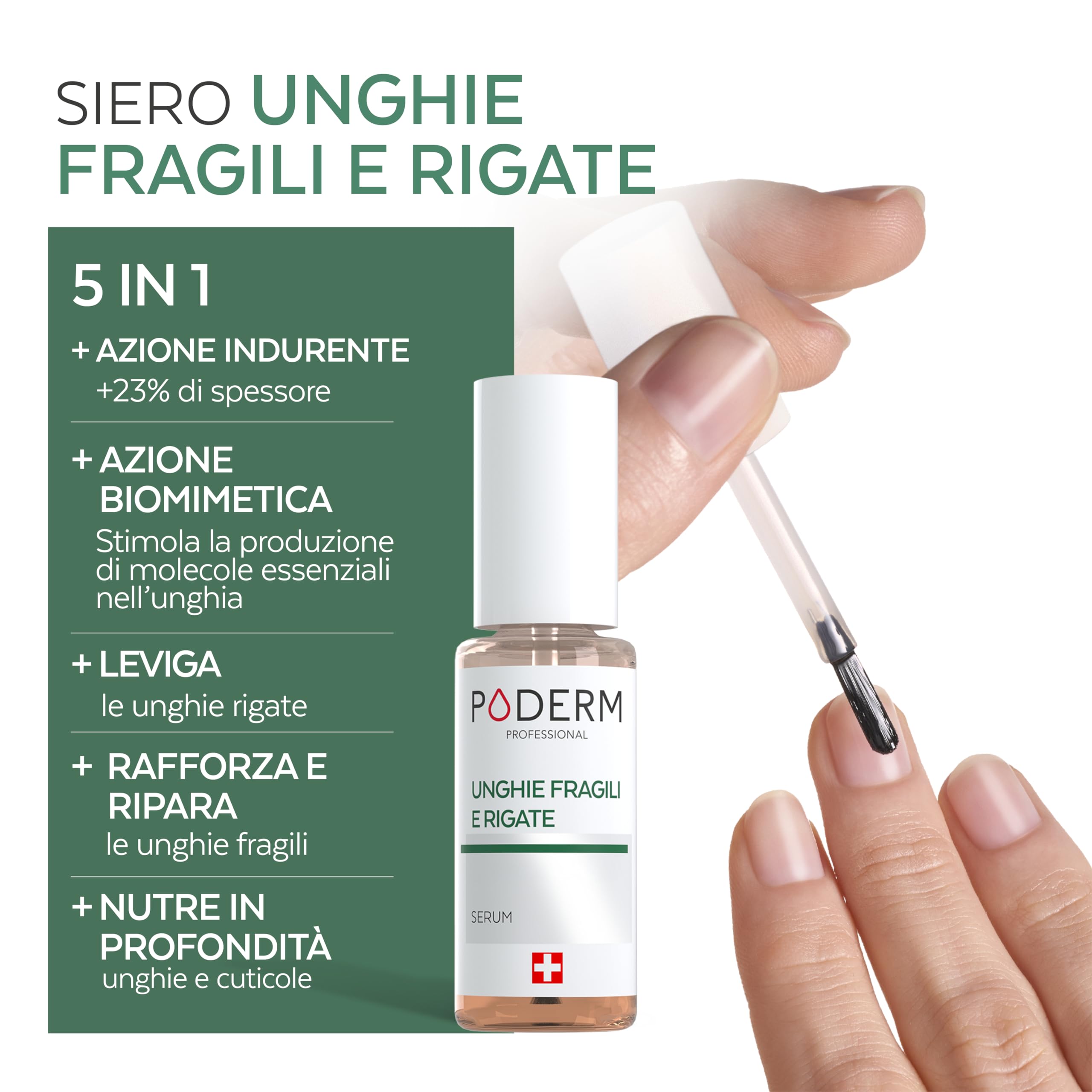 PODERM - UNGHIE CHE SI SPEZZANO, RIGATE, INFRAGILITE | Trattamento alle piante riparatrici, fortificanti, rivitalizzanti, nutrienti |Professionale mani/piedi | Facile & rapido | Swiss Made