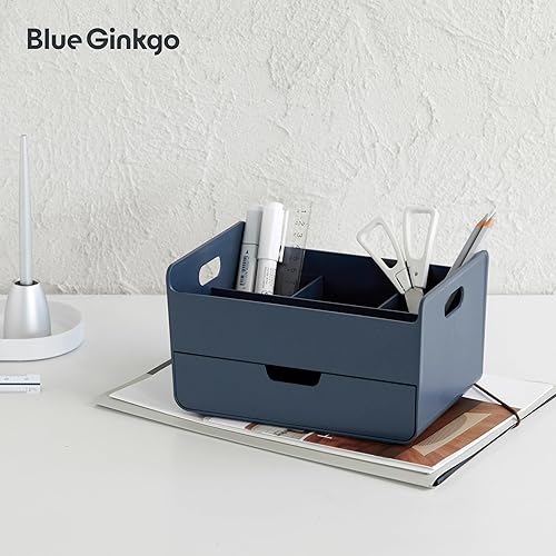 Miniatura 5 de BLUE GINKGO Organizador de escritorio portátil, compacto con 3 compartimentos, almacenamiento de medio cajón, soporte para bolígrafos, organizador