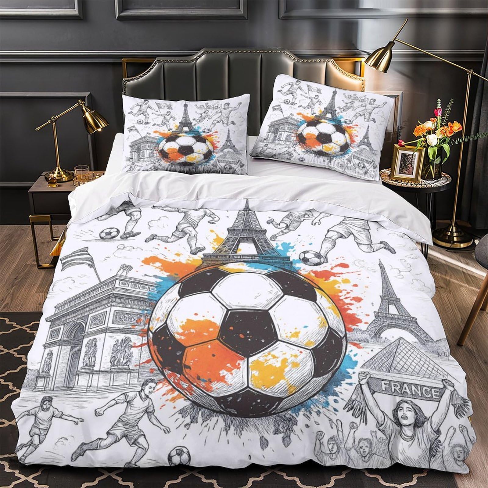 Housse de couette football en microfibre 135x200cm lit enfant