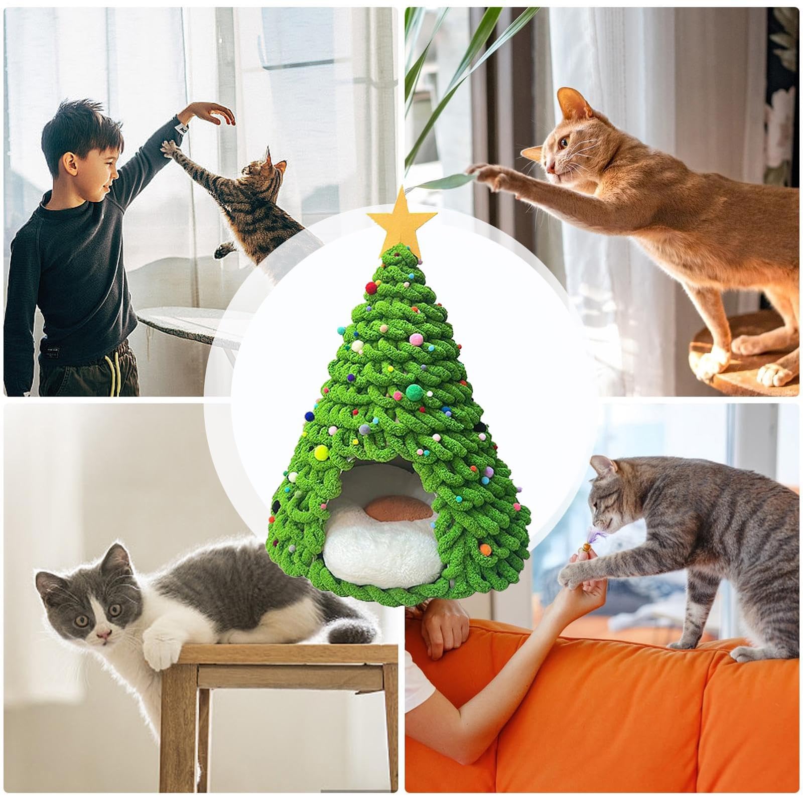 Cuccia per Gatti a Forma di Albero di Natale Set di Materiali per Nido Morbido Chiuso per Gatti da Interno e Cani Piccoli Regalo Natalizio Caldo per Amanti dei Gatti(Red2)
