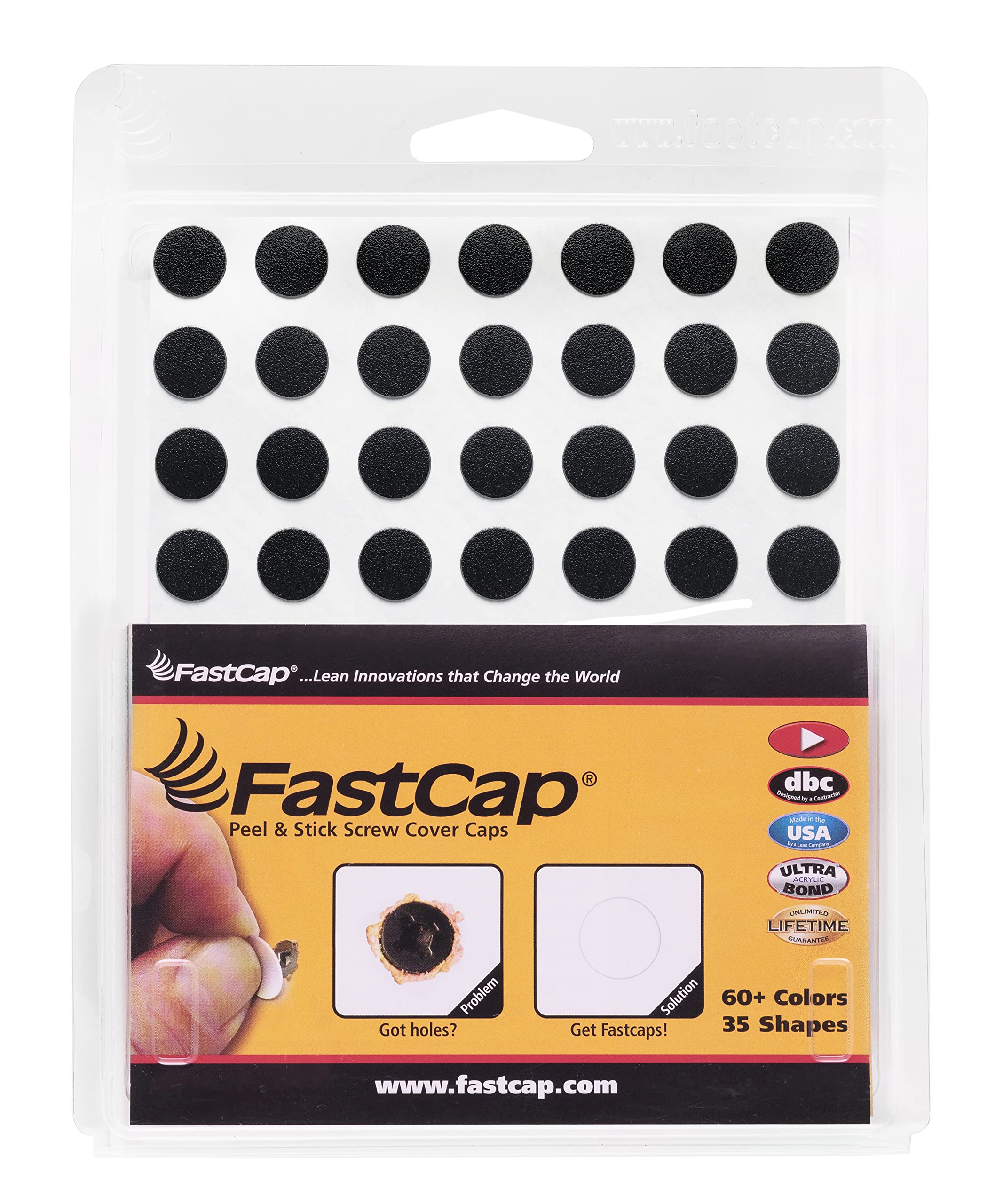 Calcomanías redondas de 13 mm FastCap de PVC sólido negro para un acabado impecable