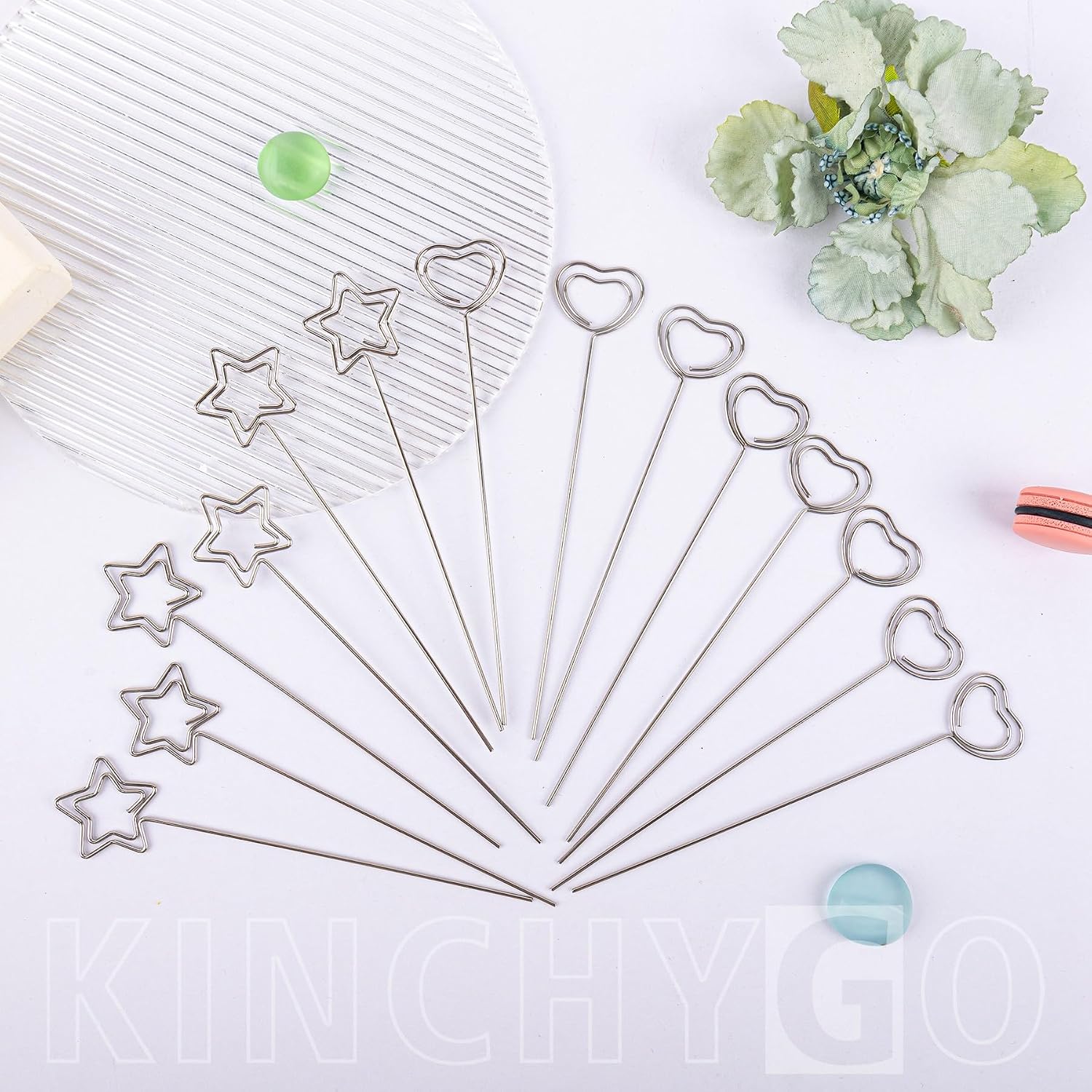 60 Pack Star Ring Loop Heart Shape Craft Wire Clip 4.72 Inch Metal Clamp Name Number Picture Card Holders for Birthday DIY Cake Topper Accessories Wedding Party