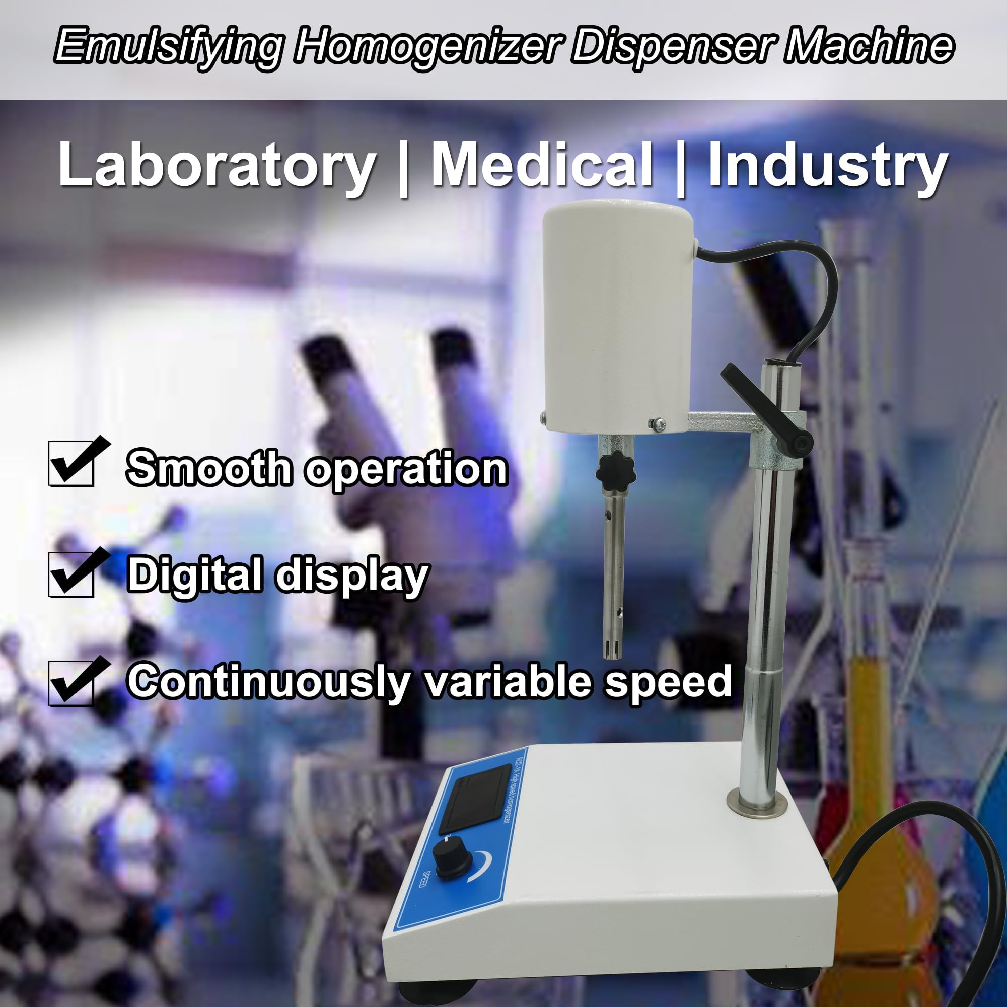 Hochgeschwindigkeits-Dispergier-Homogenisator-Emulgator, 5–500 ml Labormischer-Homogenisator, mit Digitalanzeige, höhenverstellbar, für Medien/Kosmetik/Lebensmittel