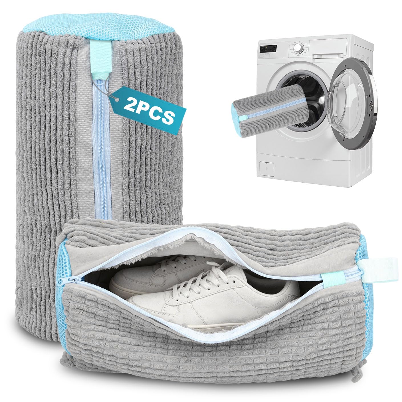 2 Reusable Shoe Washing Machine Bag with Zipper, Fluffy Microfiber Fluff Keep 360° Wrap-around Cleaning, Trainer Washing Machine Bag with Zipper, Laundry Shoe Bag, Wash Sneakers, Clothing, Dolls
