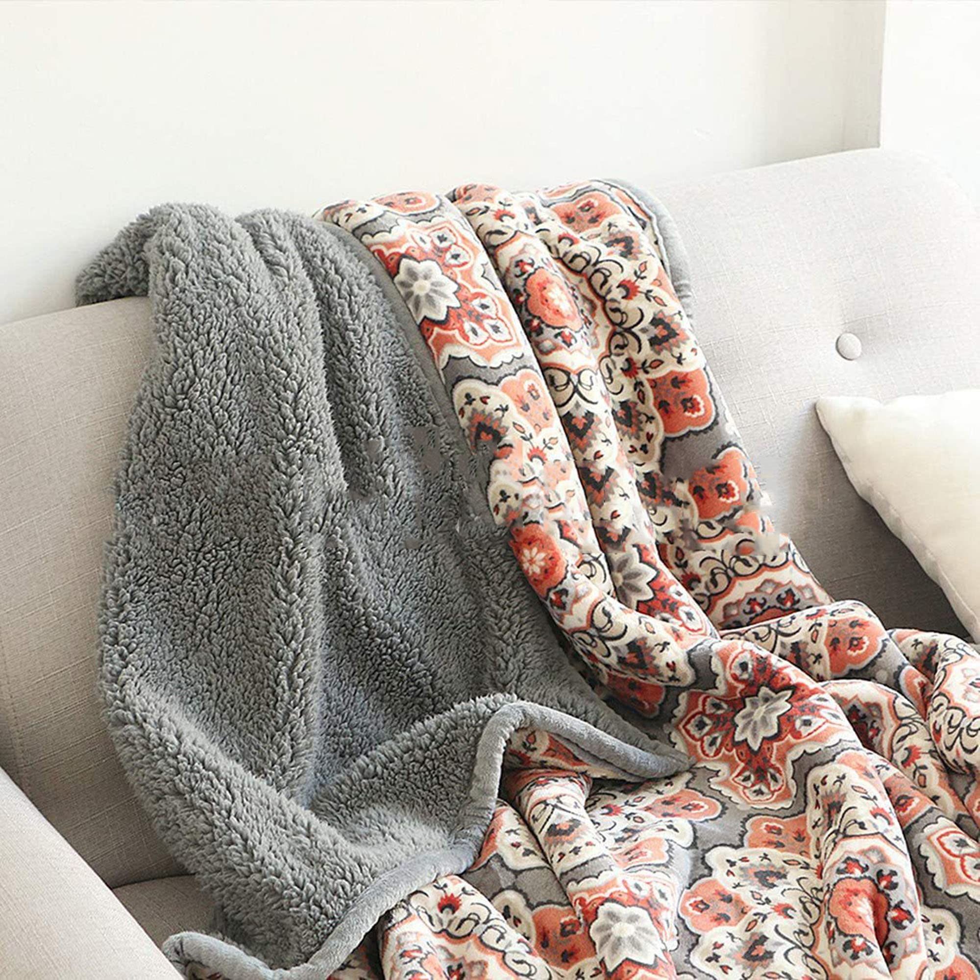 ZOCIS Sherpa Fleece Throw Blanket, Thick Double Sided Flannel Blankets, Reversible Soft Faux Fur Throws, Warm Plush Blankets for Sofa Bed Couch Travel,150x200cm,Style2
