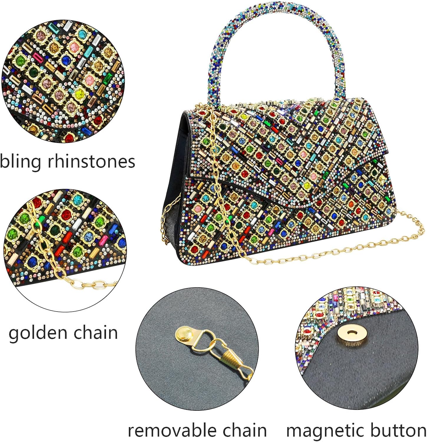 Clutch Purses for Women Sparkly Rhinestones Purses and Handbags for Wedding Party Evening Crossbody Bag with Chain - Image 6