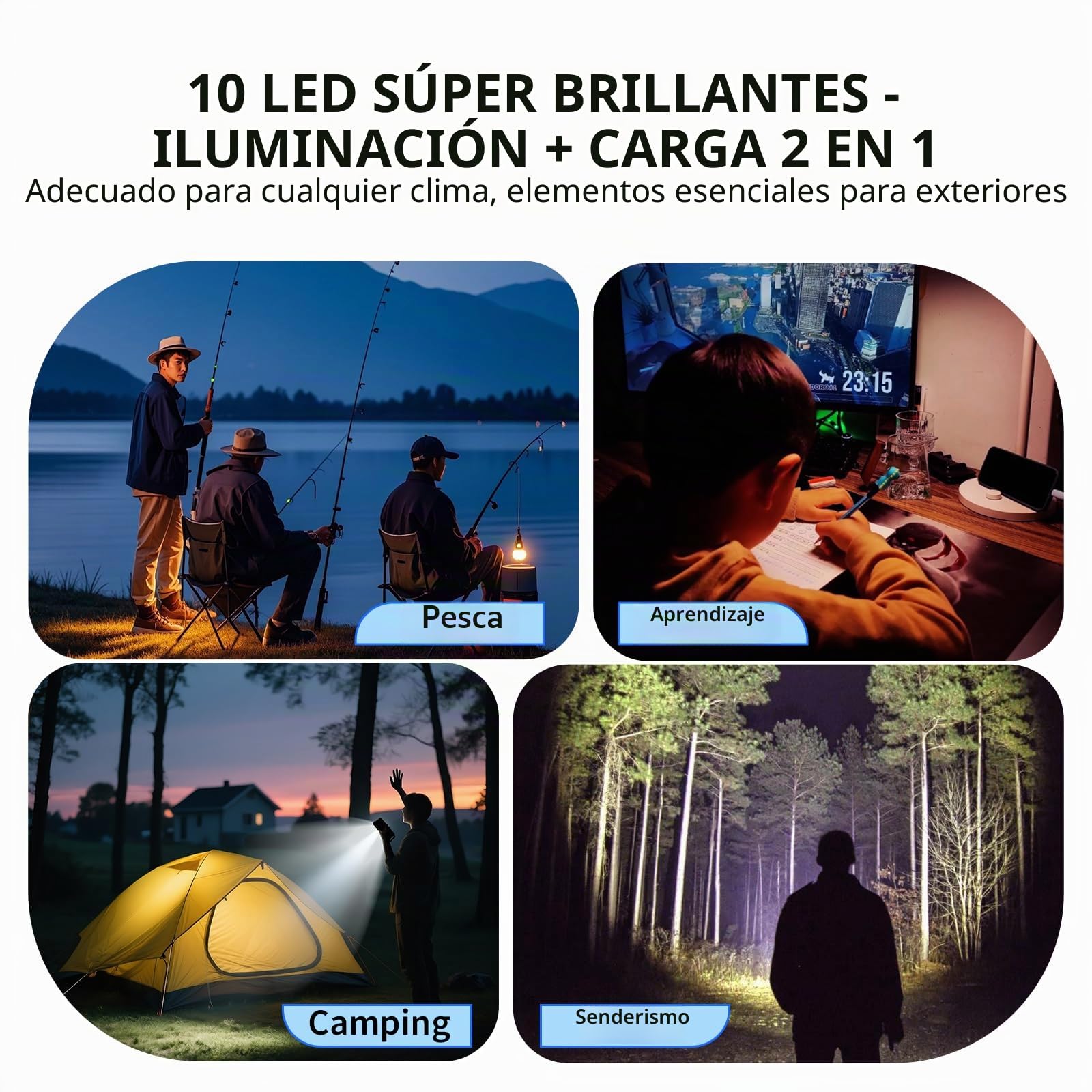 TOENNESEN Cargador Solar 26800 mAh Power Bank Solar, Bateria Externa con Carga Rápida 15 W Impermeable IPX4 2 Puertos USB + Linterna LED Compatible con Smartphones Tablets Camping y Emergencias