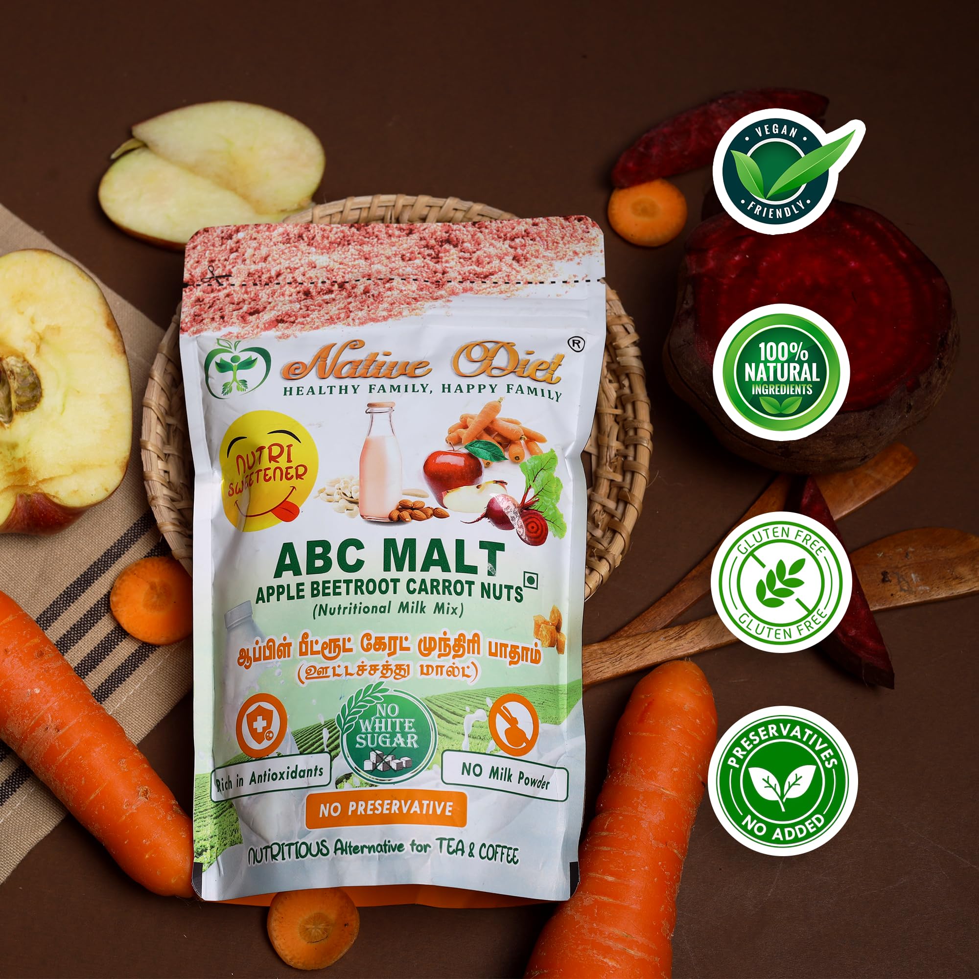 Native Diet ABC Malt|Ultimate Health Drink For Energy & Immunity|Nutritional Milk Mixes|Vegan Friendly|Tasty & Healthy|Stamina & Immunity Boost|All Natural Ingredients|Healthy Drink ((250*2 )500,ABC) - Image 3 thumbnail