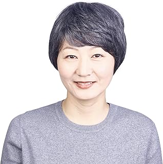 HIYE ウィッグ 人毛 白髪 フルウィッグ 医療用 ショート 中高年 白髪ウィッグ 人工頭皮 薄毛隠し ボリュームアップ 女性 頭頂部 自然 通気性 軽薄 つむじ ボブ 円形脱毛症 (白髪50％)