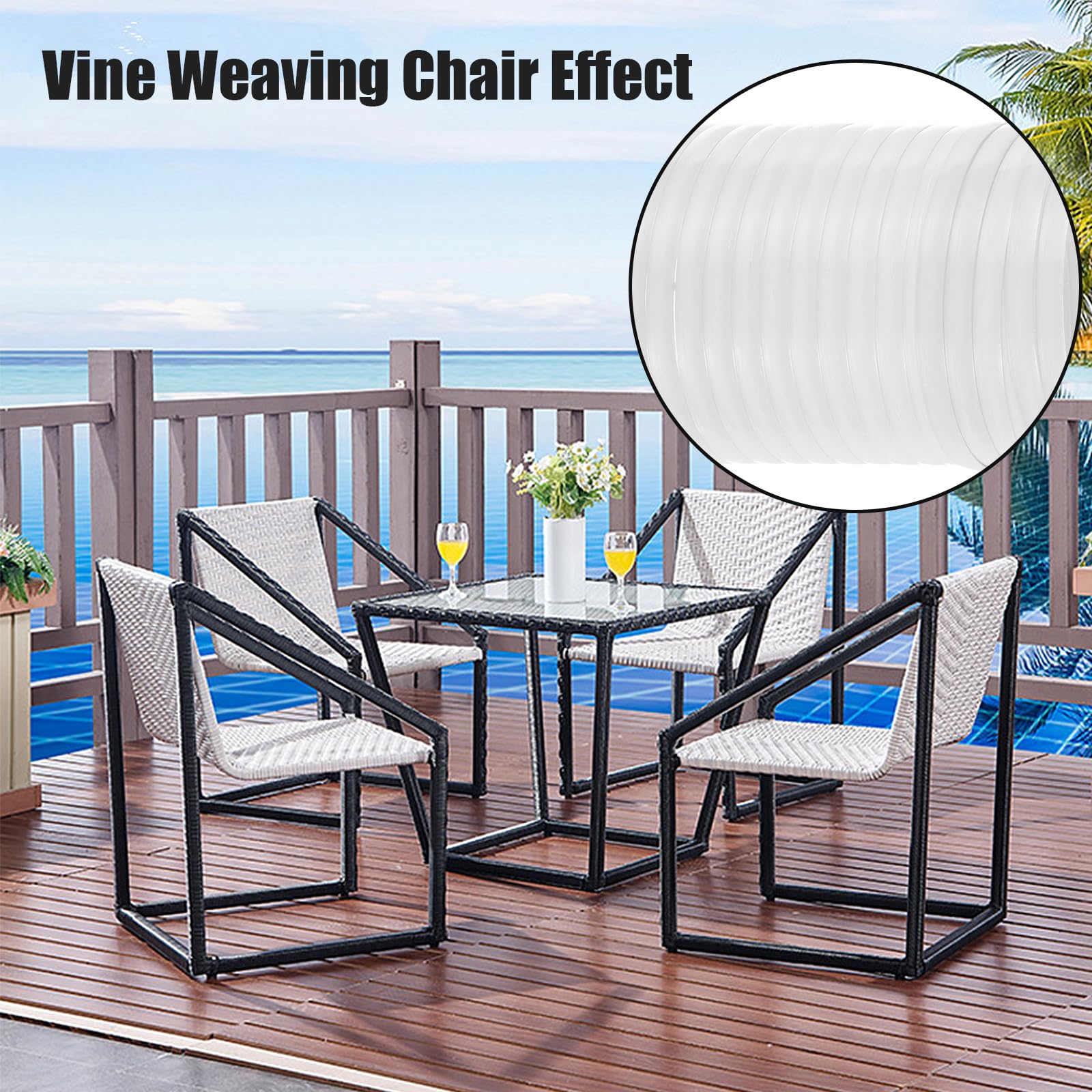 In rattan sintetico, 70 m x 8 mm, strisce leggere per riparare mobili in rattan, intrecciate in plastica per mobili, sedie da giardino, tavoli, cesti di stoccaggio, case e riparazioni (bianco)