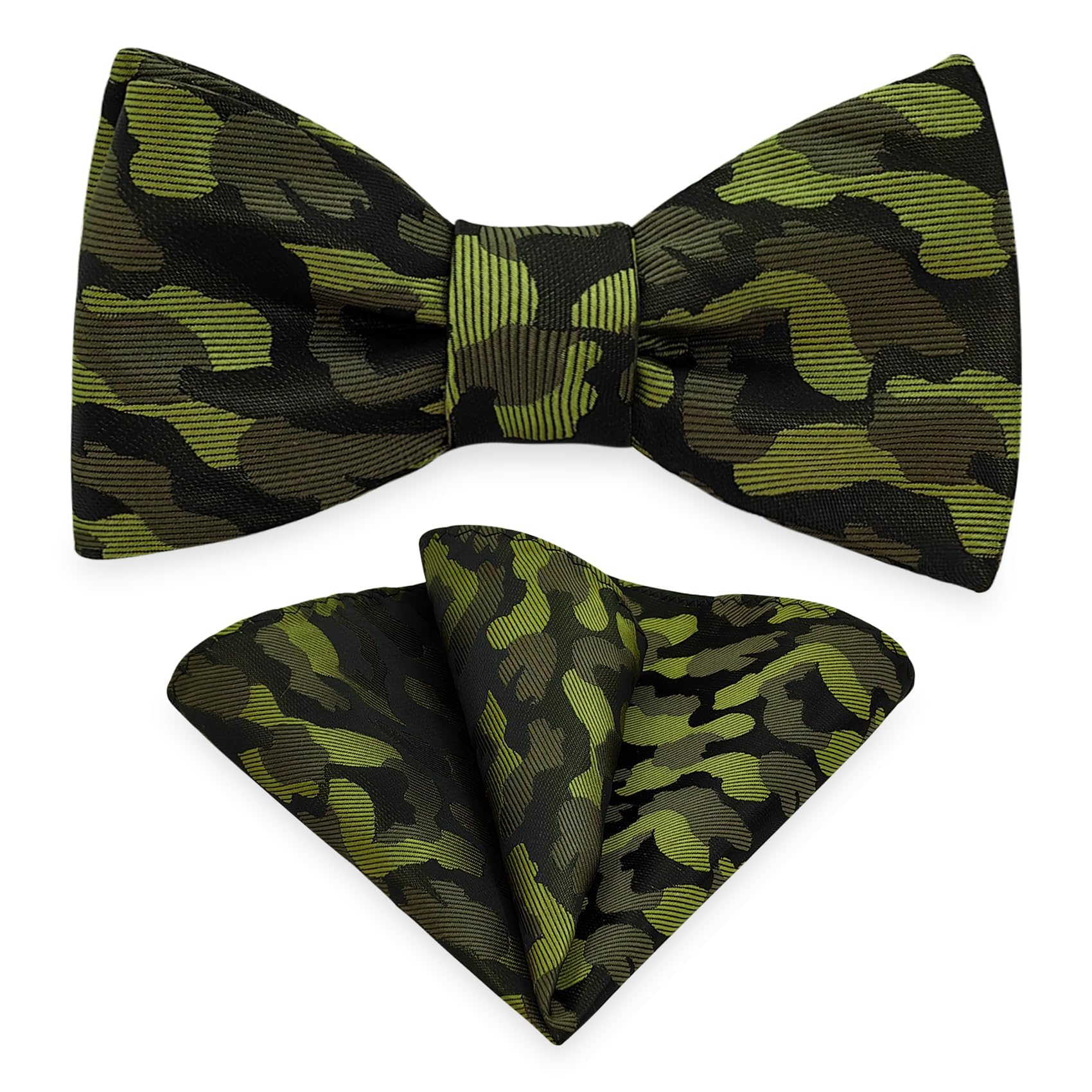 Mens Bow Tie Pocket Square Set, Men Bowtie with Handkerchief For Formal Tuxedo & Wedding Party & Homecoming M-S-S3B (Green Camouflage)