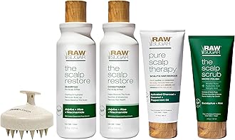 Raw Sugar Dry Scalp Treatment & Hair Care Bundle (5 Products) Intensive Ritual At Home Spa Kit, Shampoo, Conditioner, Scalp Scrub, Hair Mask & Massager, Formulated without Sulfates & Parabens