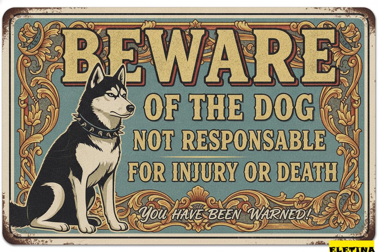 Tin Sign for Man Cave Beware Of The Dog Husky You Have Been Warned Aluminum Metal Tin S Outdoor Yard Warning Fence Yard Home Kitchen Farm Garden Wall Decor 8x12 Inch Private Property Decorative