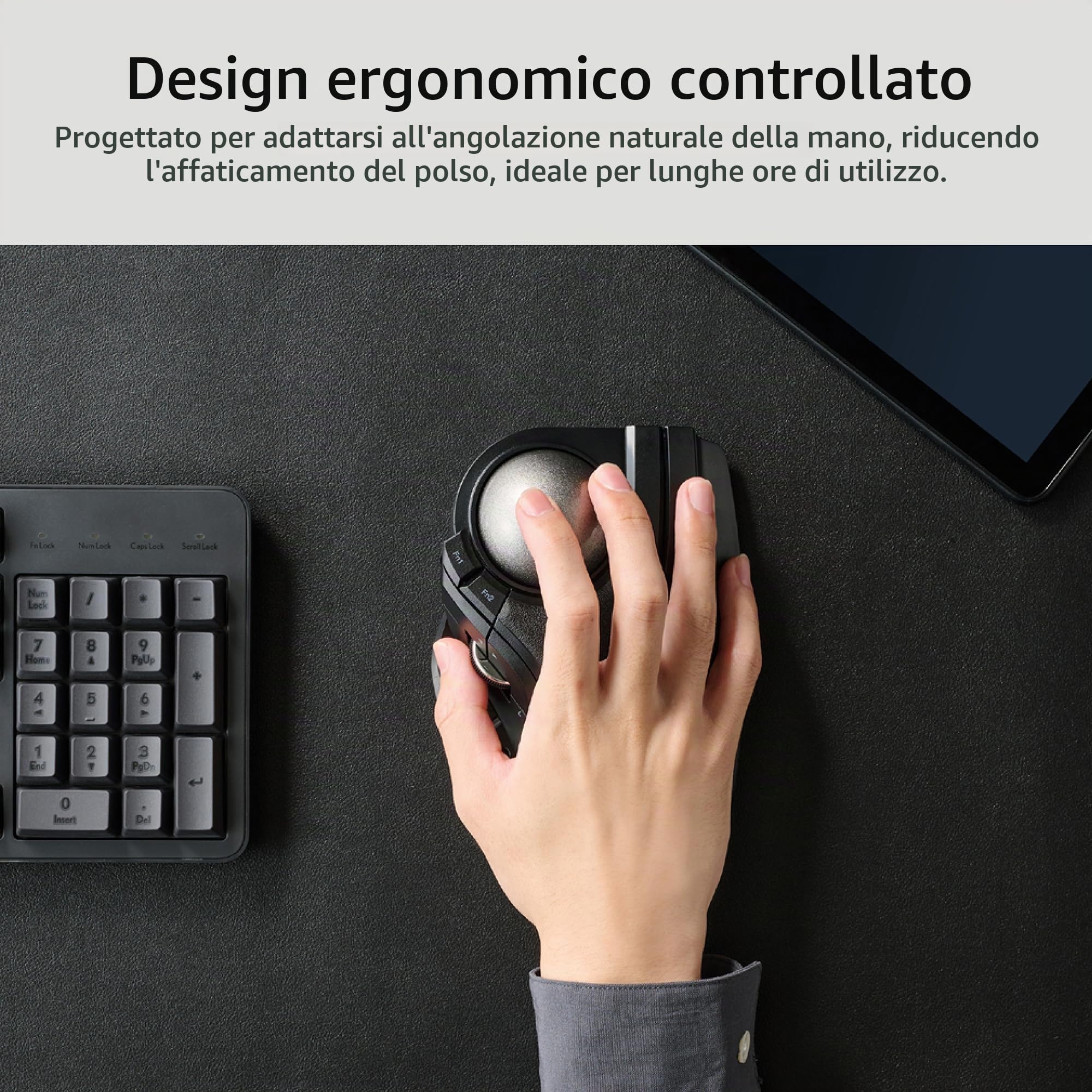 ELECOM Huge Plus - Mouse trackball wireless, ergonomico, palla grande da 52 mm, multi-connessione, Bluetooth, 2,4 GHz, Wireless, cablato, 10 pulsanti programmabili, ricaricabile, clic silenziosi, per