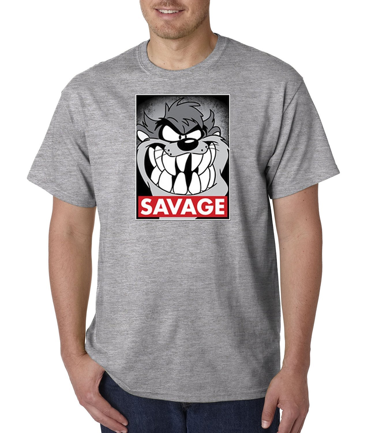 Short Sleeve Men T-Shirt Savage Tazmanian Devil Taz Looney Toons Parody