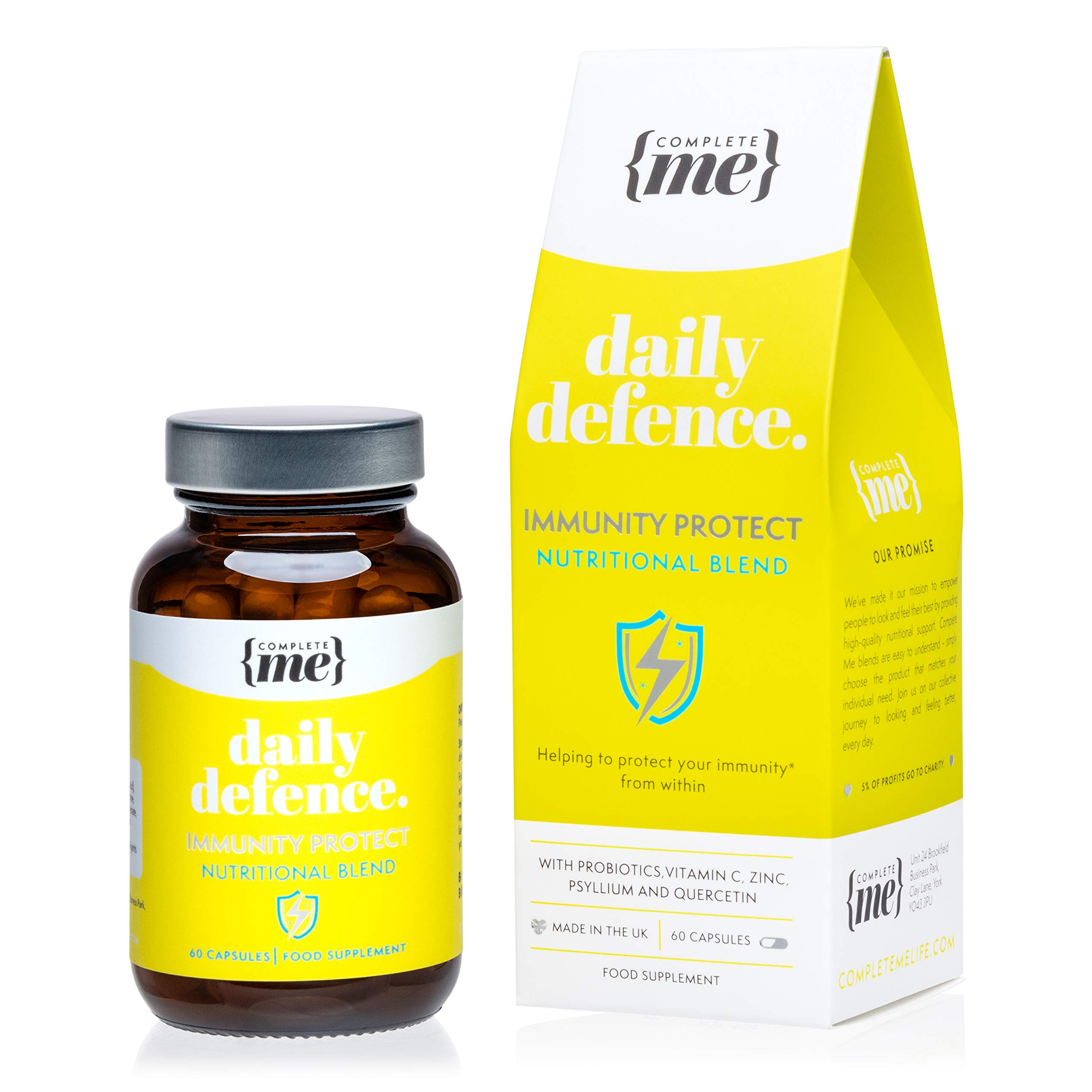 Complete Me Daily Defence Supplement for Immune Support with Vitamin C, Zinc, Probiotics, Psyllium, and Quercetin