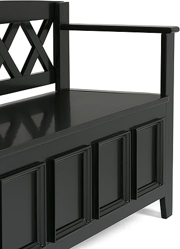 Vista 83 de SIMPLIHOME Amherst Banco de almacenamiento de entrada, asiento de pasillo de madera maciza de 48 pulgadas de ancho en gris niebla, banco