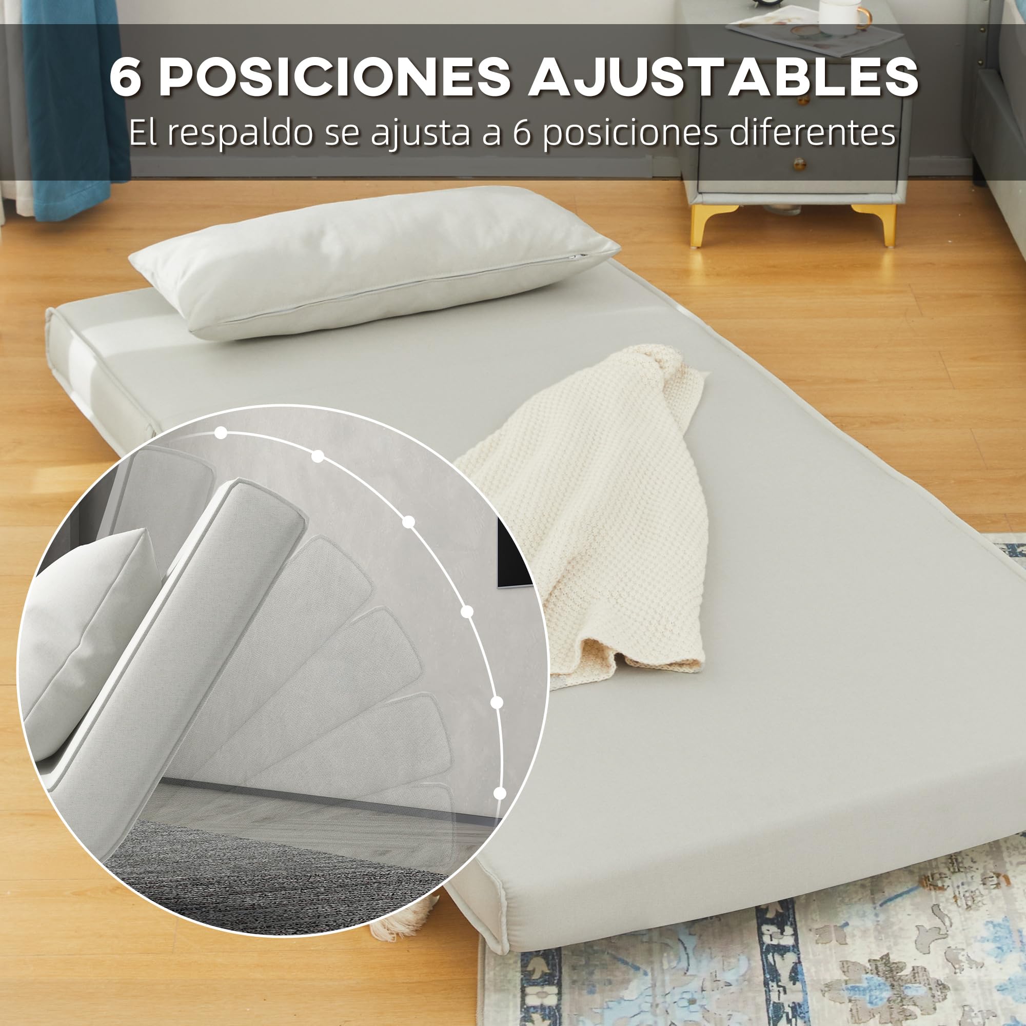 HOMCOM Sofá Cama Individual 3 en 1 94x78x80 cm Sillón Cama con Respaldo Ajustable en 6 Posiciones Almohada Acolchada Carga 350 kg para Oficina Dormitorio Salón Beige