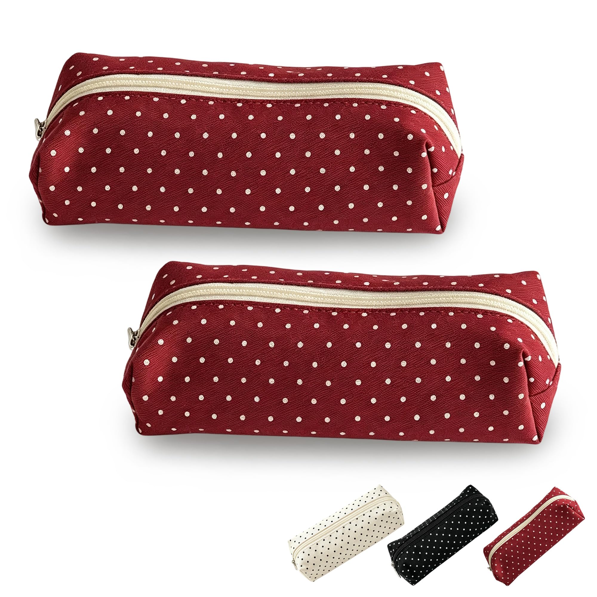 Cute Polka Dot Pencil Case Aesthetic Pencils Pouch (2pcs Burgundy)