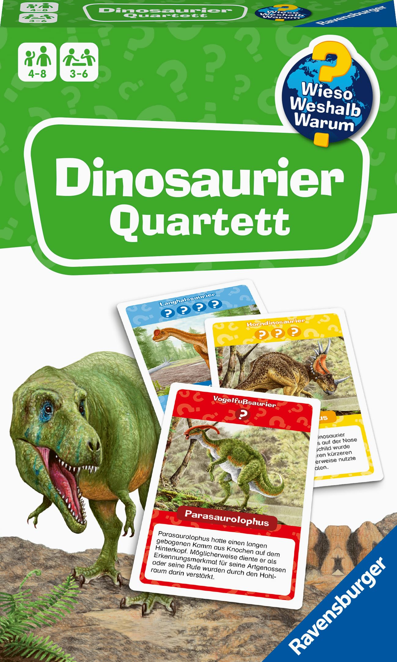 Ravensburger 22359 Wieso? Weshalb? Warum? Dinosaurier Quartett - Mitbringspiel mit detailreich gestalteten Karten zu spannenden Saurier-Arten, informativen Texten und Einer weiteren Spielvariante