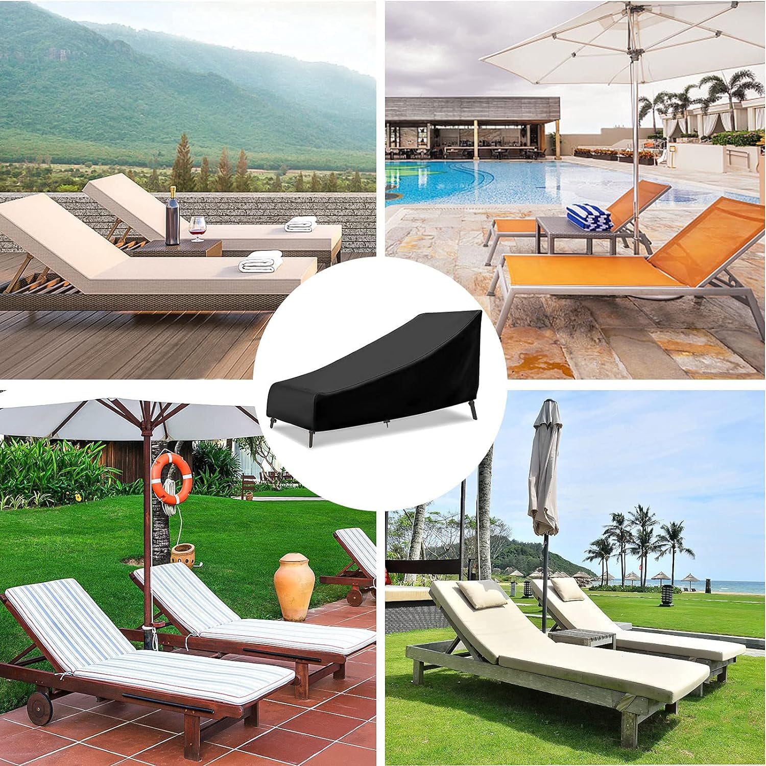 GARPROVM Housse de chaise longue de jardin, housse de protection pour chaise longue 200x75x40/70cm, tissu Oxford 420D imperméable anti-poussière, bâche pour chaise longue résistante aux intempéries