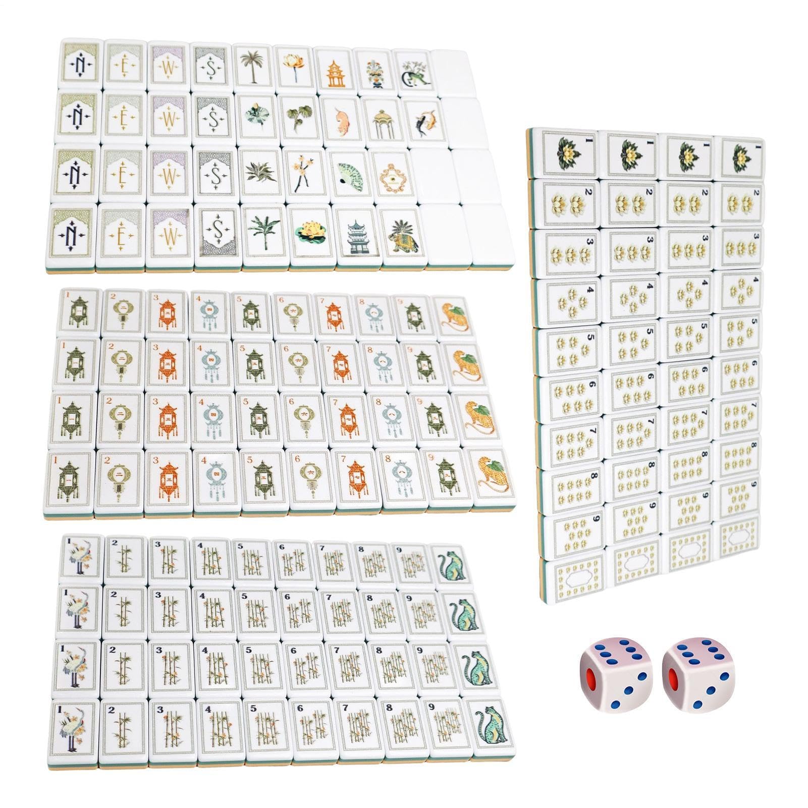 de Mahjong Set de 160 Pièces avec Dés Gravés en Acrylique